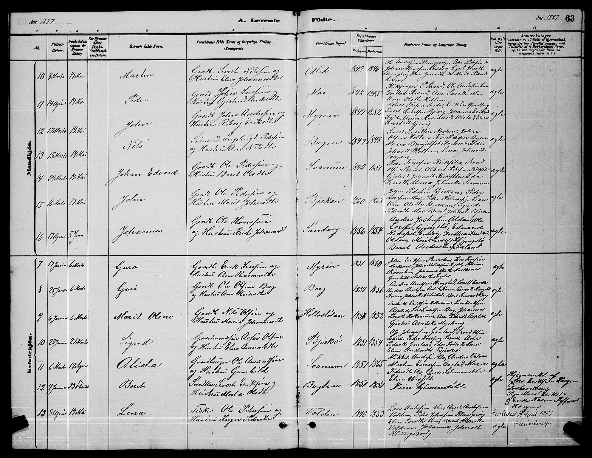 Ministerialprotokoller, klokkerbøker og fødselsregistre - Sør-Trøndelag, AV/SAT-A-1456/630/L0504: Parish register (copy) no. 630C02, 1879-1898, p. 63