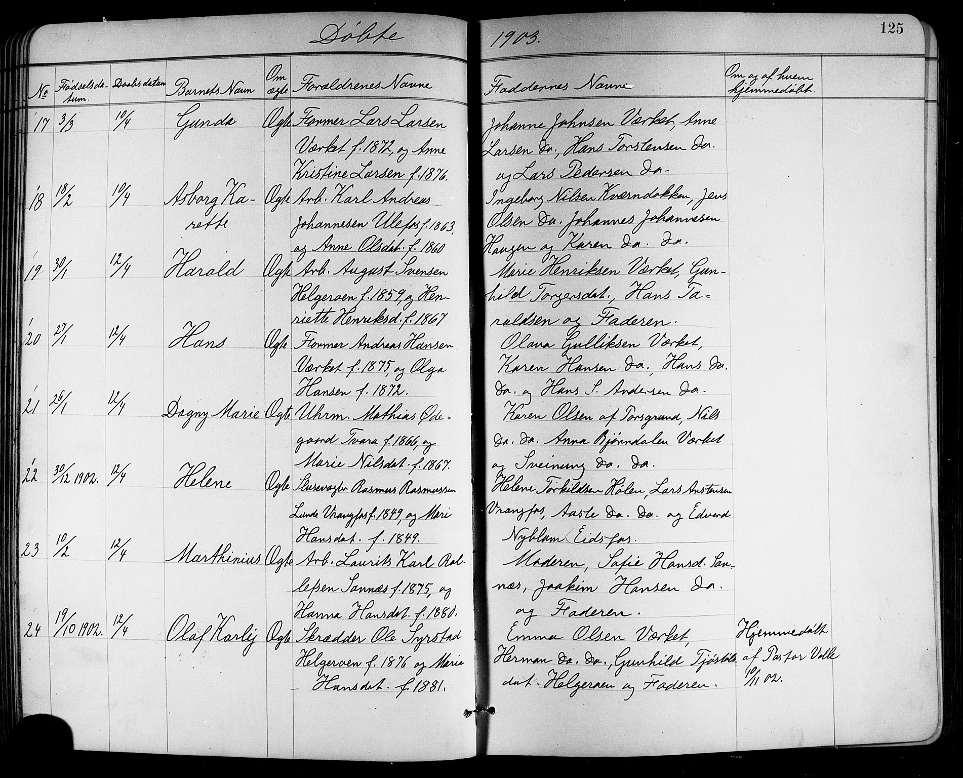 Holla kirkebøker, SAKO/A-272/G/Ga/L0005: Parish register (copy) no. I 5, 1891-1917, p. 125