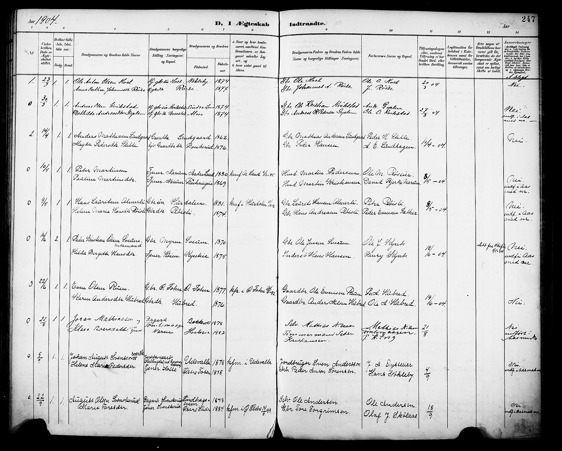 Vestre Toten prestekontor, SAH/PREST-108/H/Ha/Haa/L0013: Parish register (official) no. 13, 1895-1911, p. 247