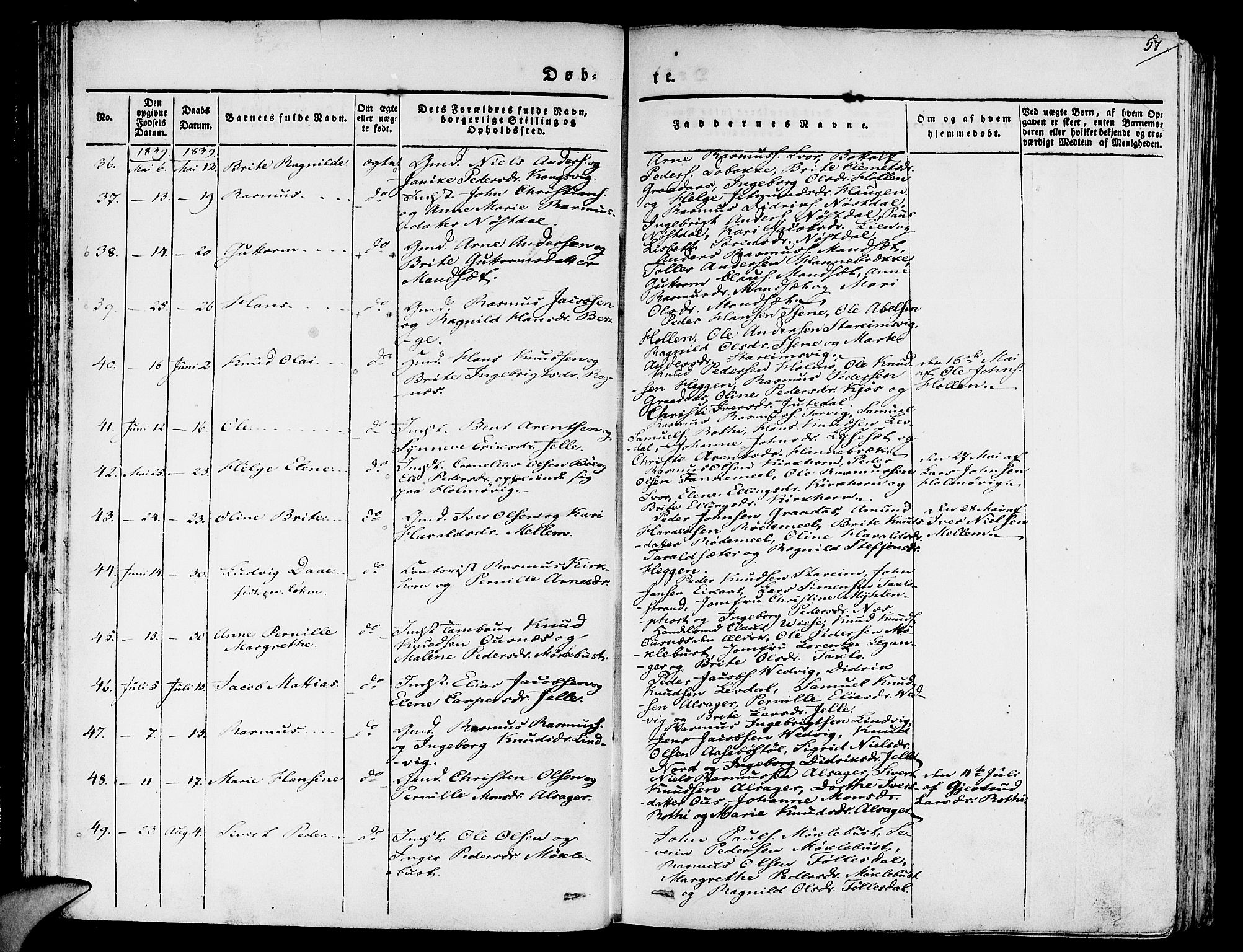 Eid sokneprestembete, AV/SAB-A-82301/H/Haa/Haaa/L0006: Parish register (official) no. A 6, 1831-1843, p. 57