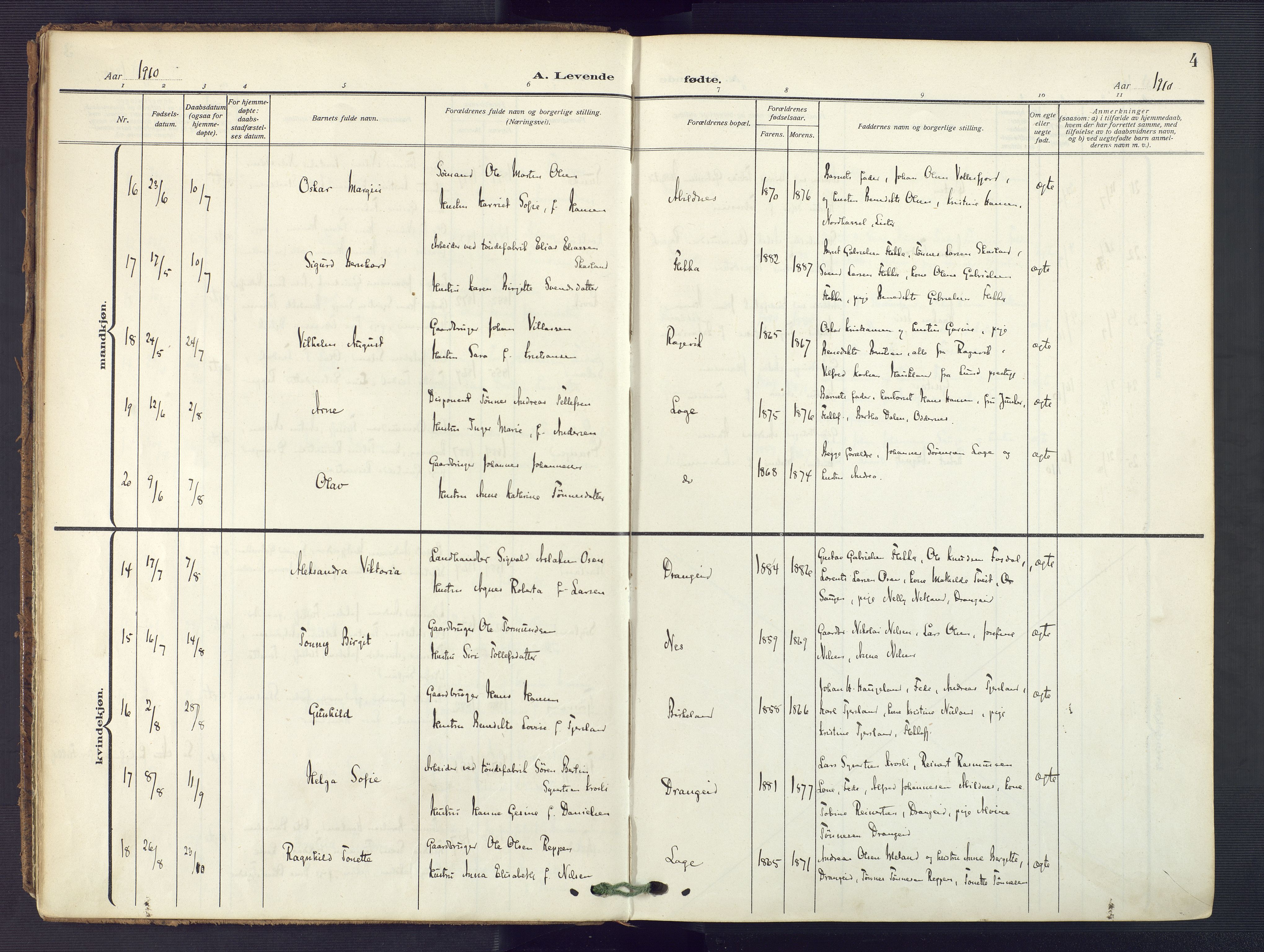 Flekkefjord sokneprestkontor, AV/SAK-1111-0012/F/Fa/Fac/L0010: Parish register (official) no. A 10, 1910-1927, p. 4