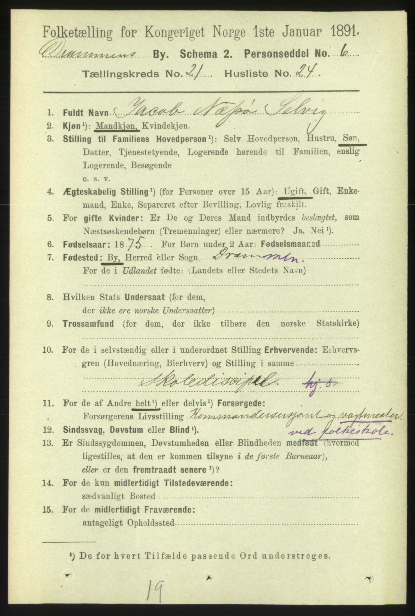 RA, 1891 census for 0602 Drammen, 1891, p. 13309