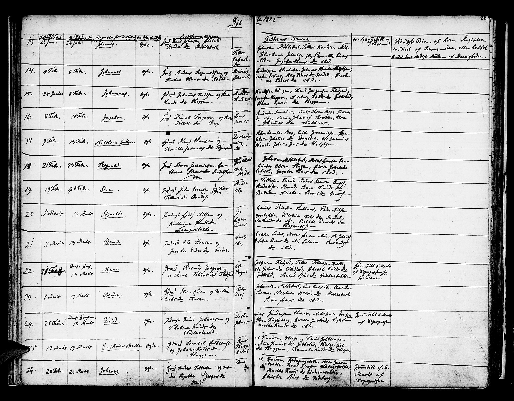 Jølster sokneprestembete, AV/SAB-A-80701/H/Haa/Haaa/L0008: Parish register (official) no. A 8, 1821-1833, p. 22