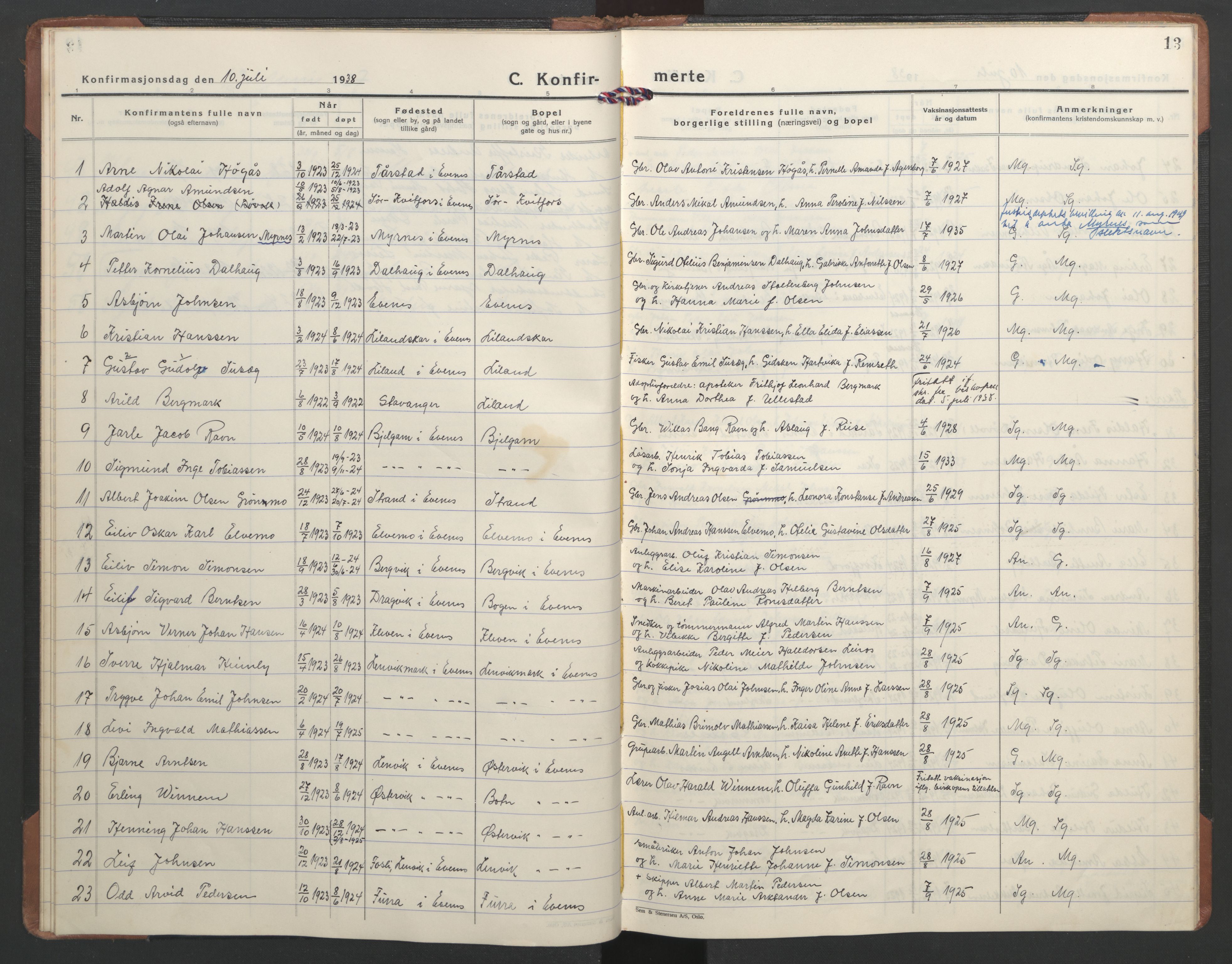 Ministerialprotokoller, klokkerbøker og fødselsregistre - Nordland, AV/SAT-A-1459/863/L0906: Parish register (official) no. 863A18, 1935-1954, p. 13