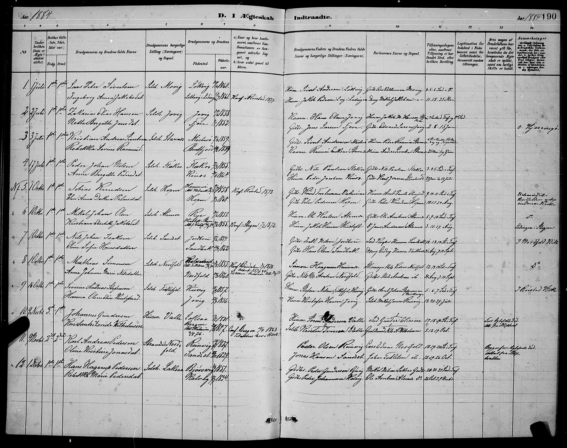 Ministerialprotokoller, klokkerbøker og fødselsregistre - Nordland, AV/SAT-A-1459/853/L0772: Parish register (official) no. 853A11, 1881-1900, p. 190