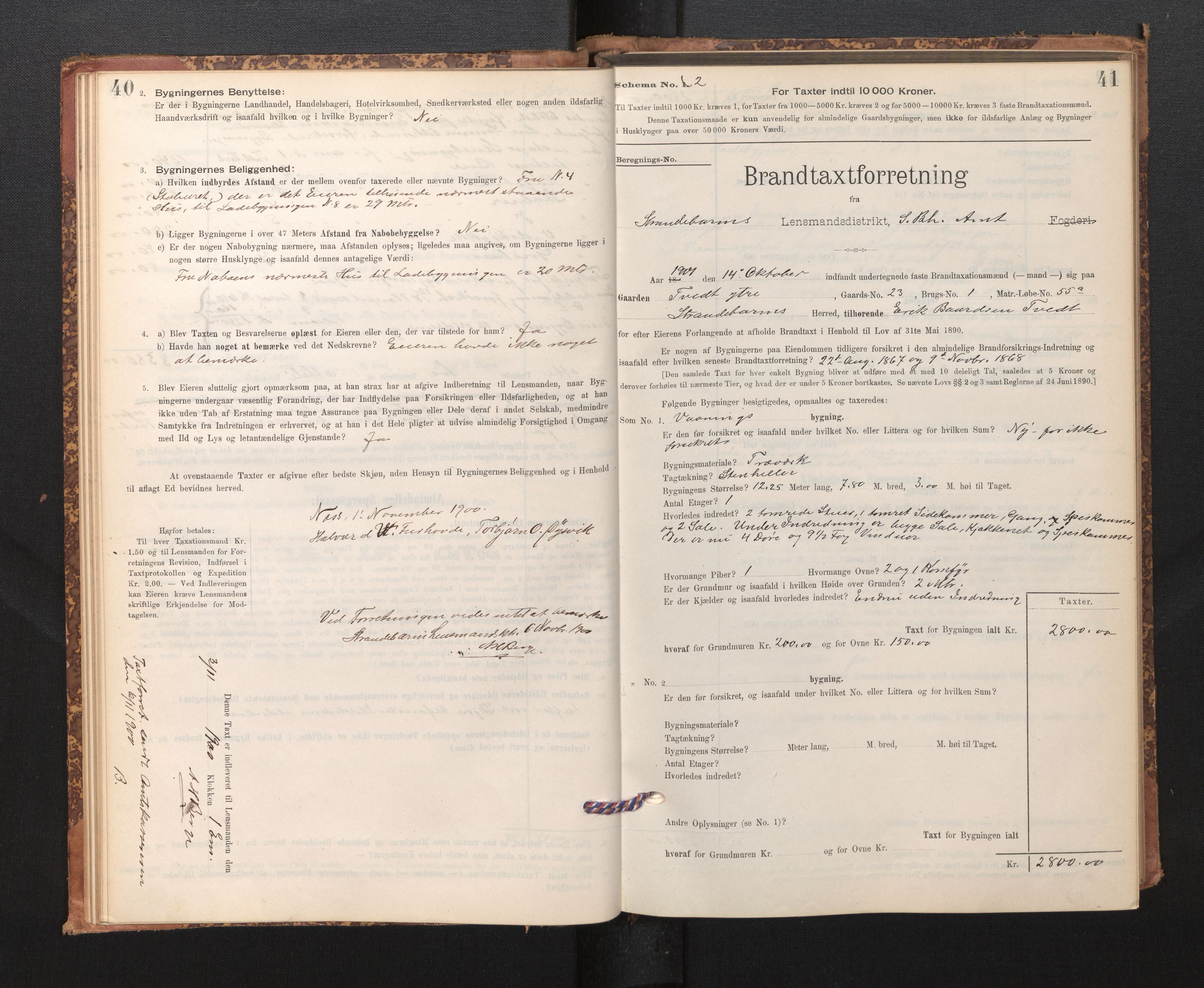 Lensmannen i Strandebarm, SAB/A-35101/0012/L0004: Branntakstprotokoll, skjematakst, 1895-1920, p. 40-41