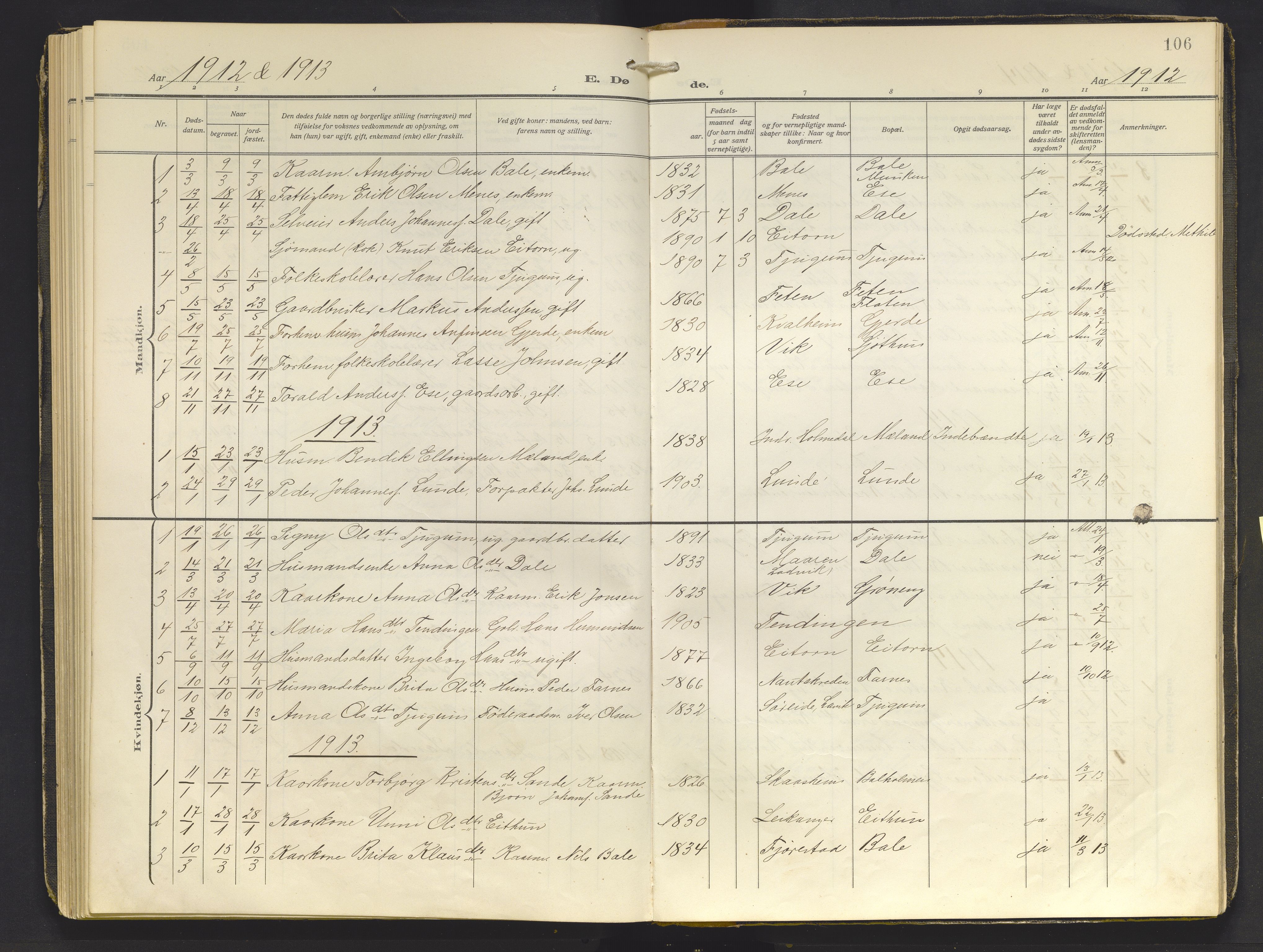 Balestrand sokneprestembete, AV/SAB-A-79601/H/Haa/Haab/L0002: Parish register (official) no. B 2, 1911-1932, p. 106