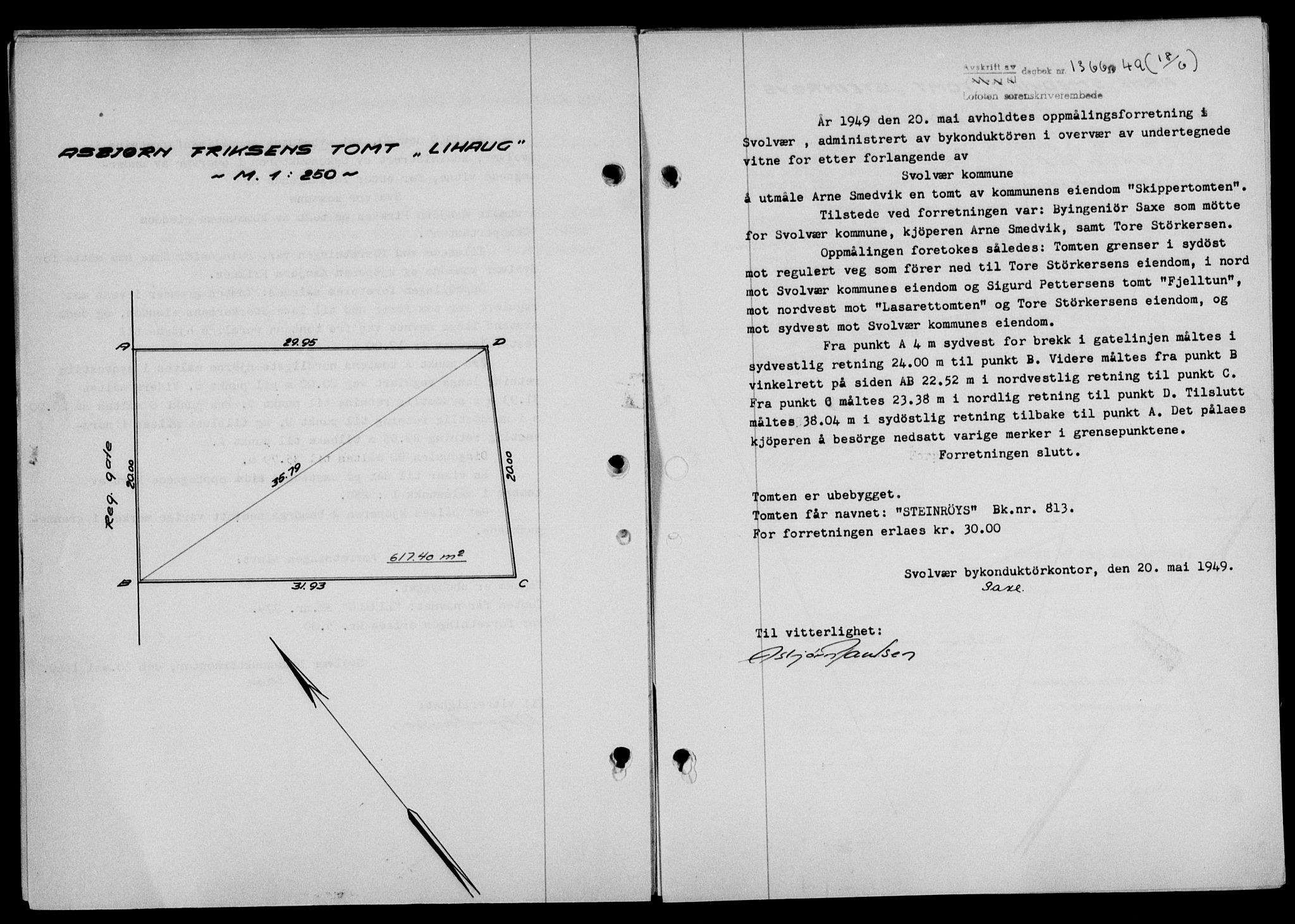 Lofoten sorenskriveri, SAT/A-0017/1/2/2C/L0021a: Mortgage book no. 21a, 1949-1949, Diary no: : 1366/1949