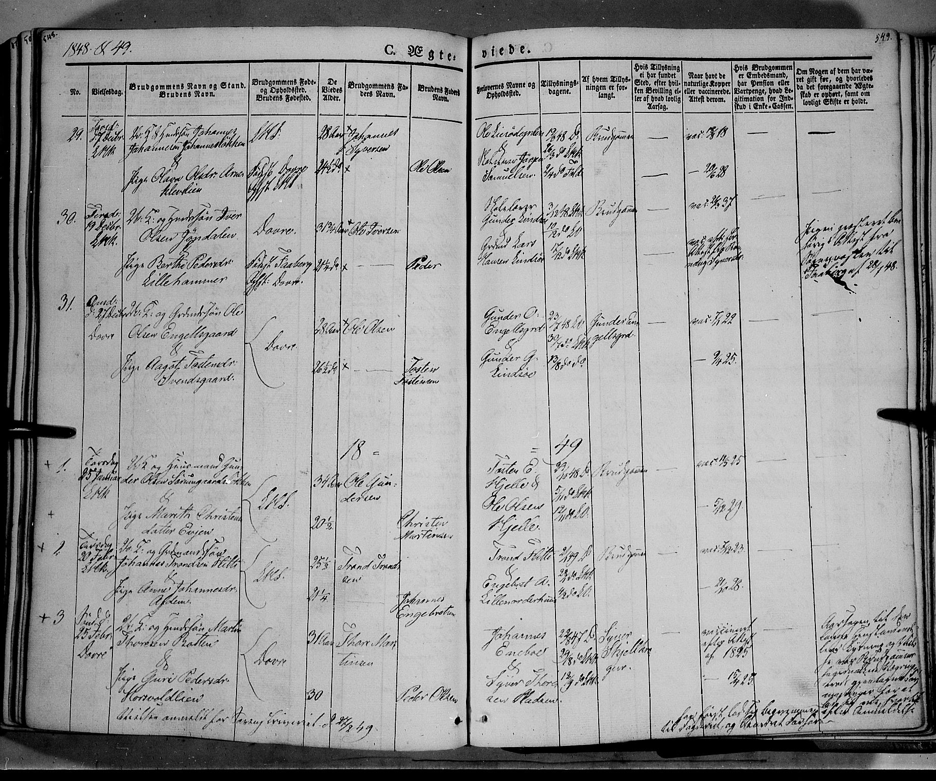 Lesja prestekontor, SAH/PREST-068/H/Ha/Haa/L0006: Parish register (official) no. 6A, 1843-1854, p. 548-549