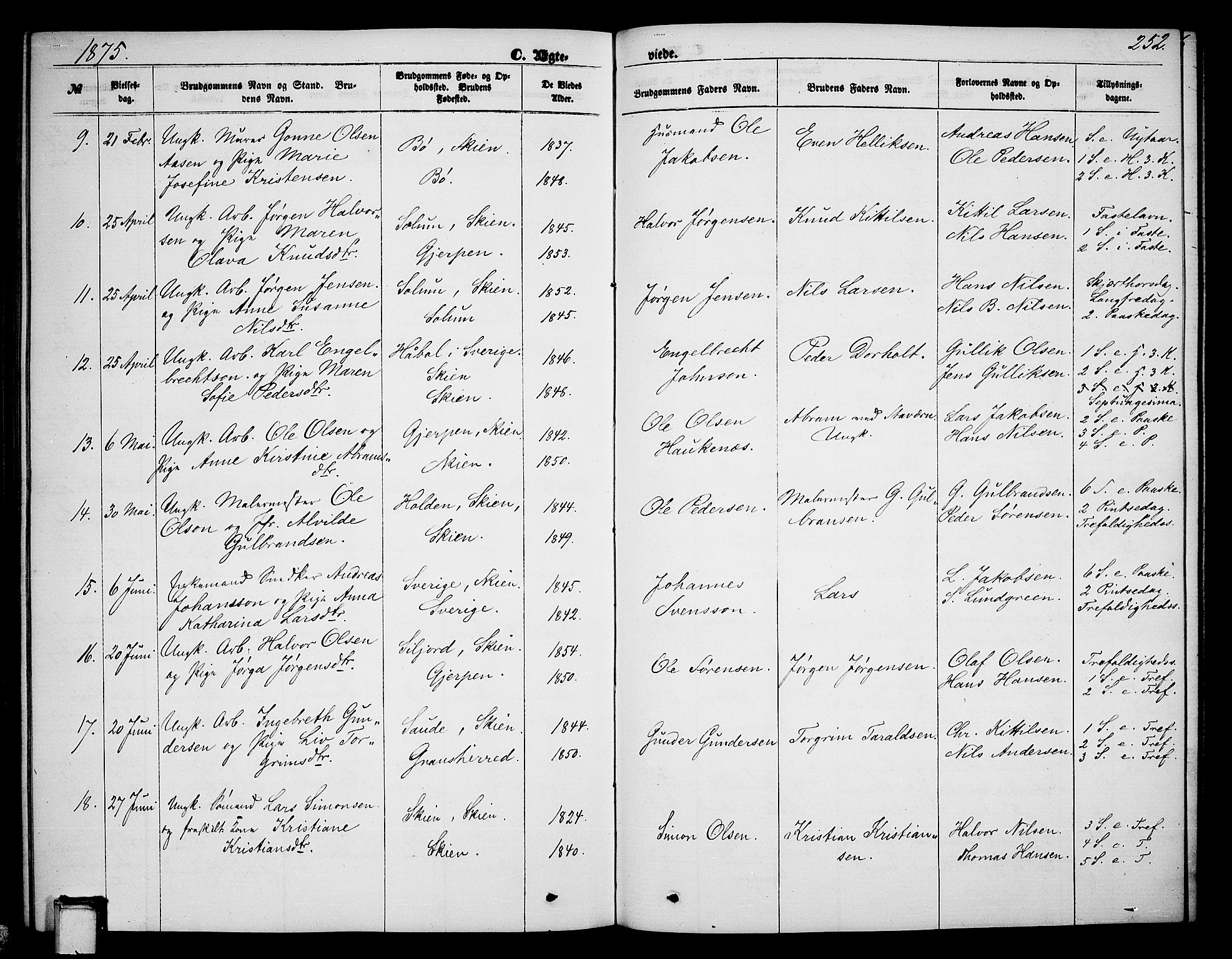 Skien kirkebøker, SAKO/A-302/G/Ga/L0005: Parish register (copy) no. 5, 1868-1880, p. 252