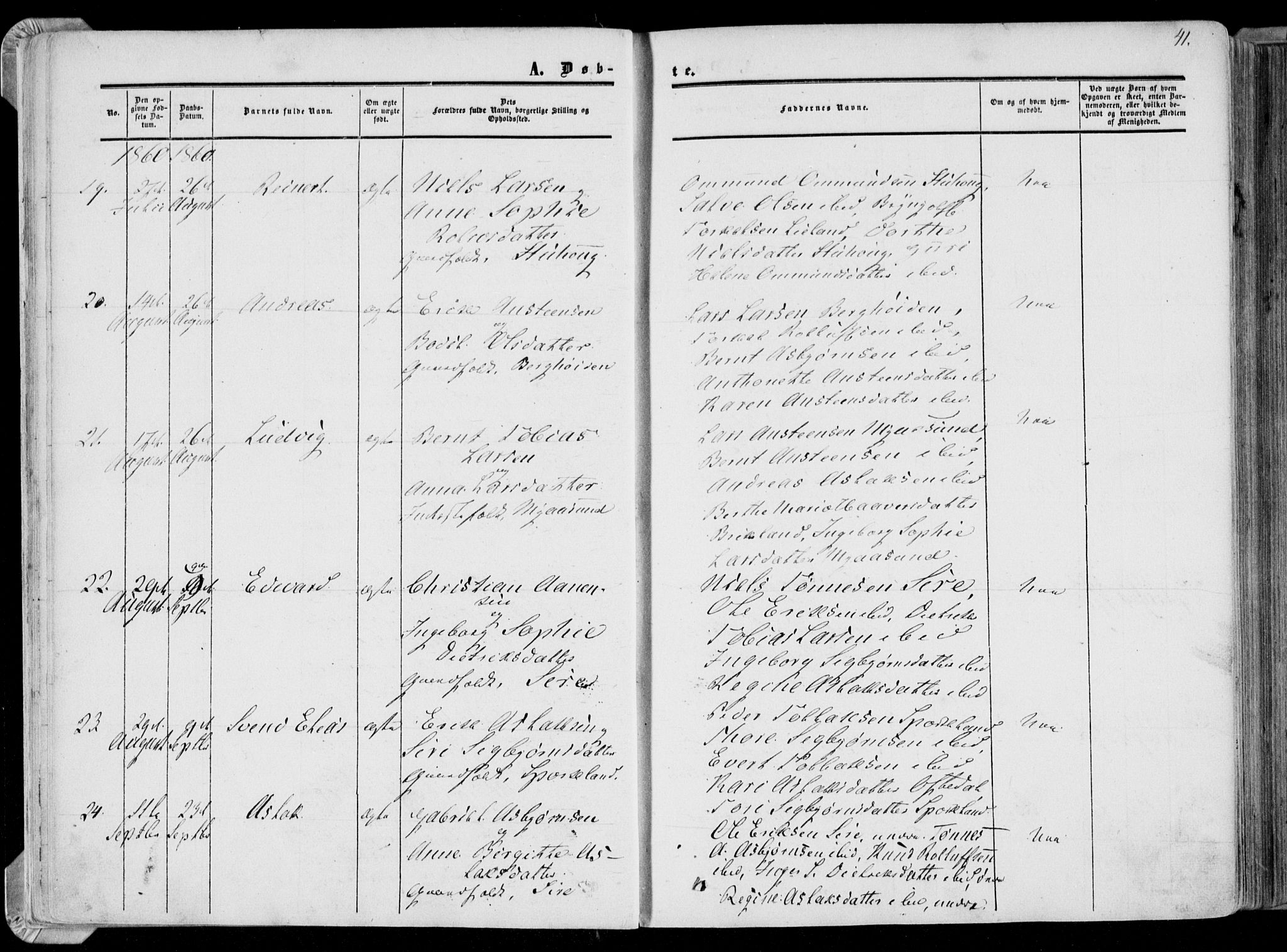 Bakke sokneprestkontor, AV/SAK-1111-0002/F/Fa/Faa/L0006: Parish register (official) no. A 6, 1855-1877, p. 41