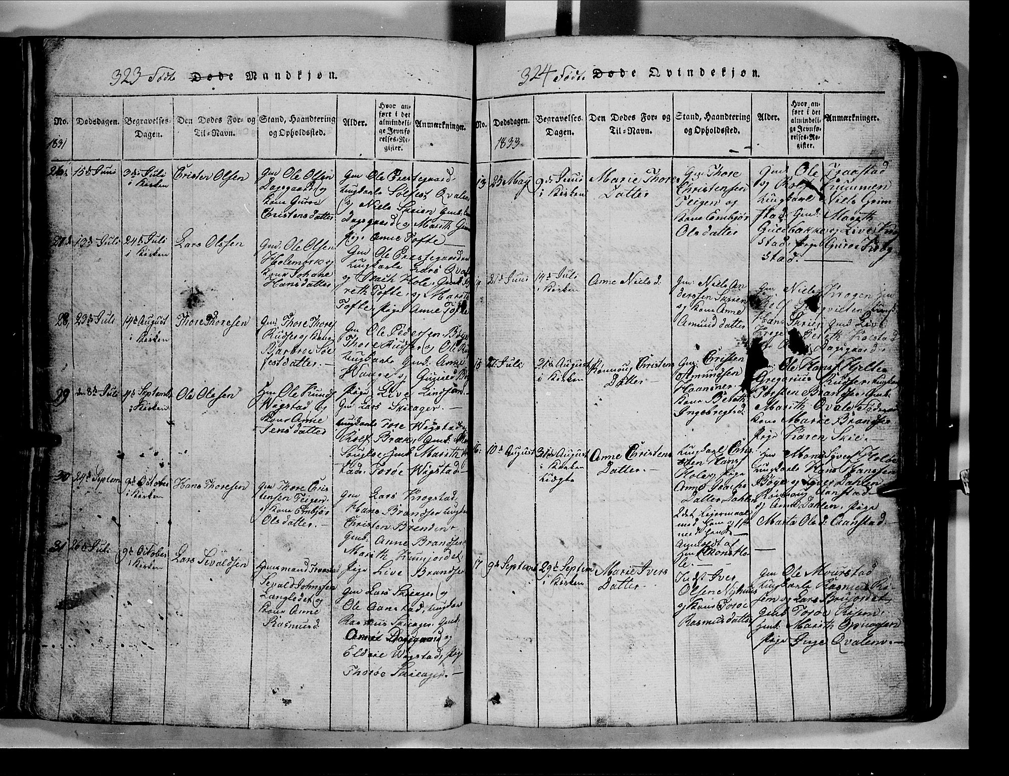 Lom prestekontor, AV/SAH-PREST-070/L/L0003: Parish register (copy) no. 3, 1815-1844, p. 323-324