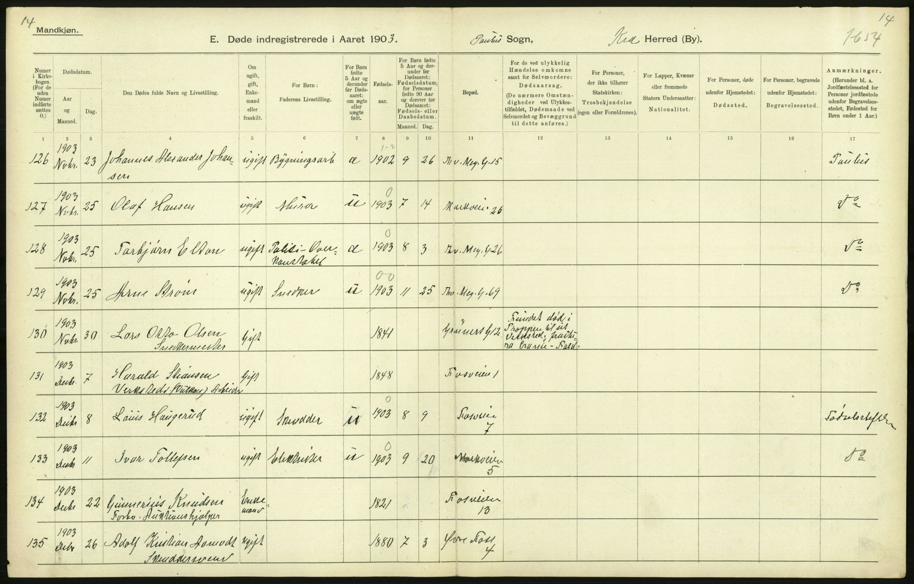 Statistisk sentralbyrå, Sosiodemografiske emner, Befolkning, AV/RA-S-2228/D/Df/Dfa/Dfaa/L0004: Kristiania: Gifte, døde, 1903, p. 326