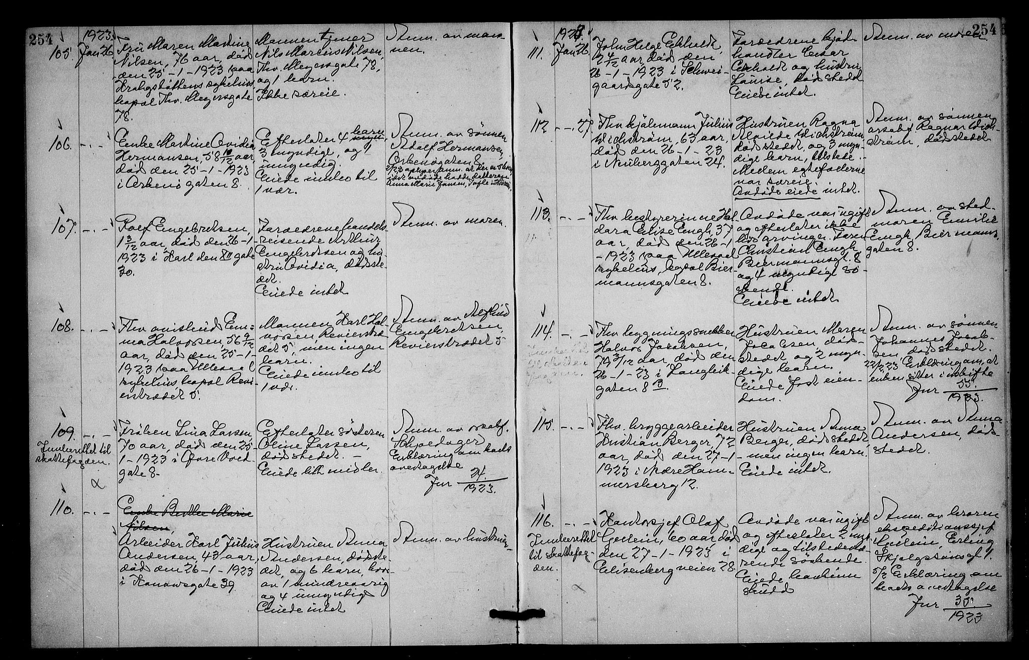 Oslo skifterett, AV/SAO-A-10383/G/Ga/Gac/L0011: Dødsfallsprotokoll, 1921-1923, p. 254