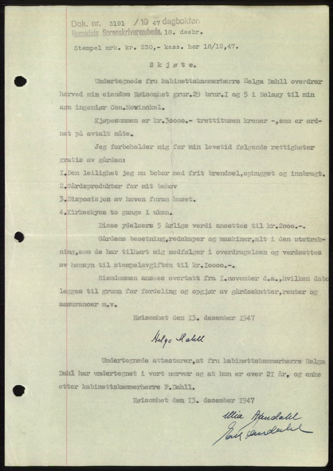 Romsdal sorenskriveri, SAT/A-4149/1/2/2C: Mortgage book no. A24, 1947-1947, Diary no: : 3191/1947