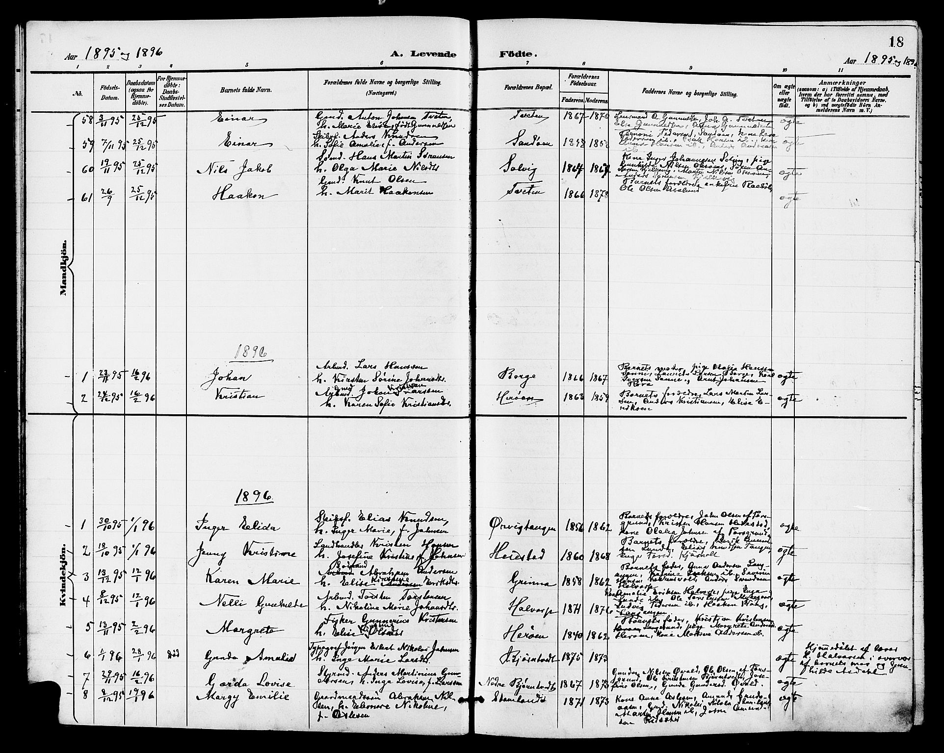 Eidanger kirkebøker, AV/SAKO-A-261/G/Ga/L0003: Parish register (copy) no. 3, 1893-1911, p. 18