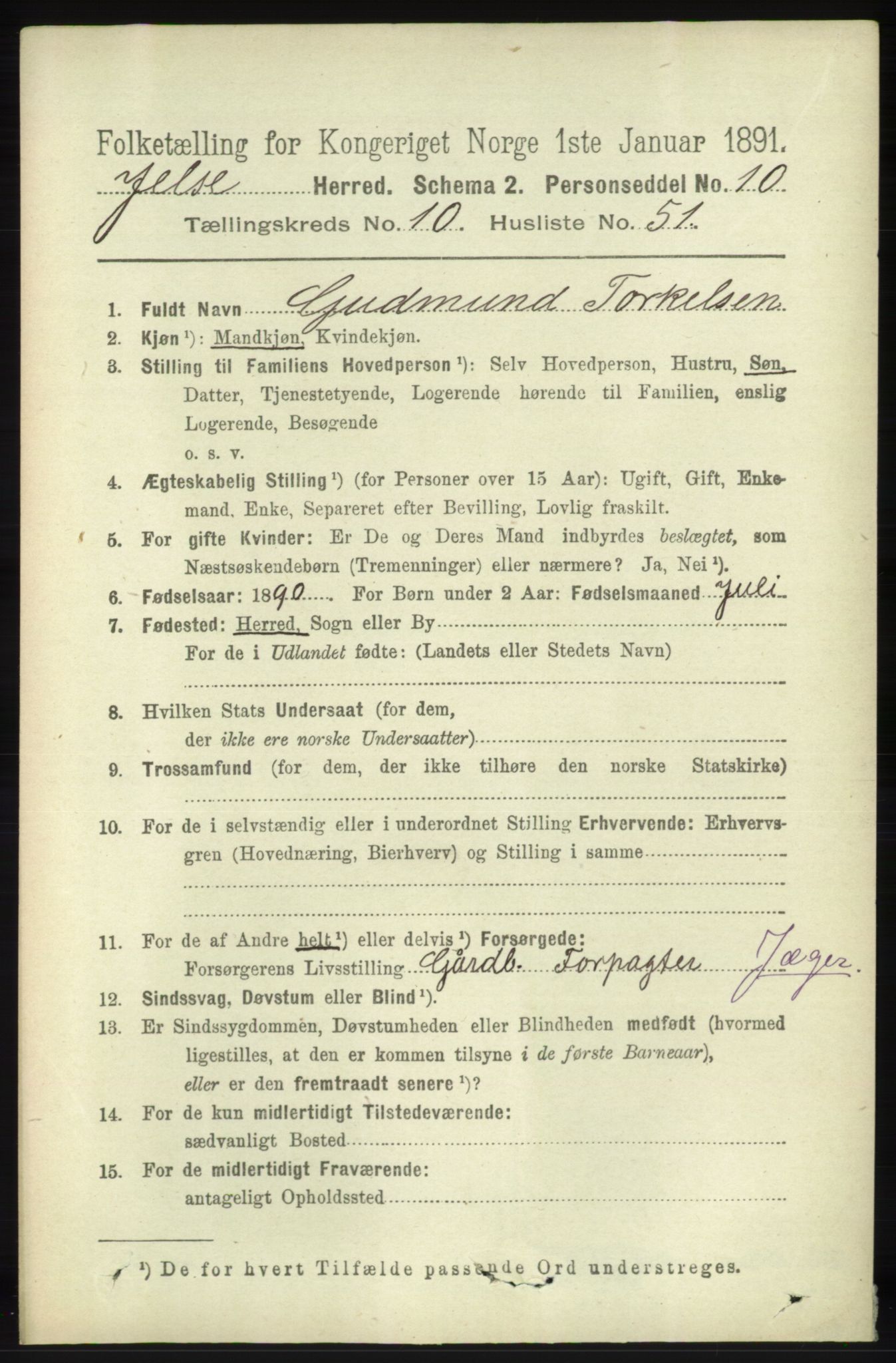 RA, 1891 census for 1138 Jelsa, 1891, p. 2736