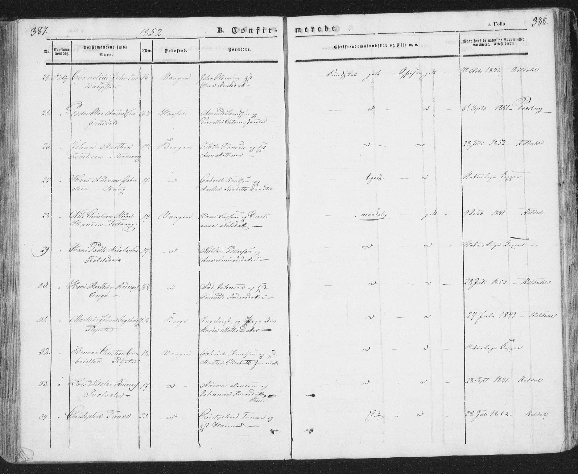 Ministerialprotokoller, klokkerbøker og fødselsregistre - Nordland, SAT/A-1459/874/L1072: Parish register (copy) no. 874C01, 1843-1859, p. 387-388