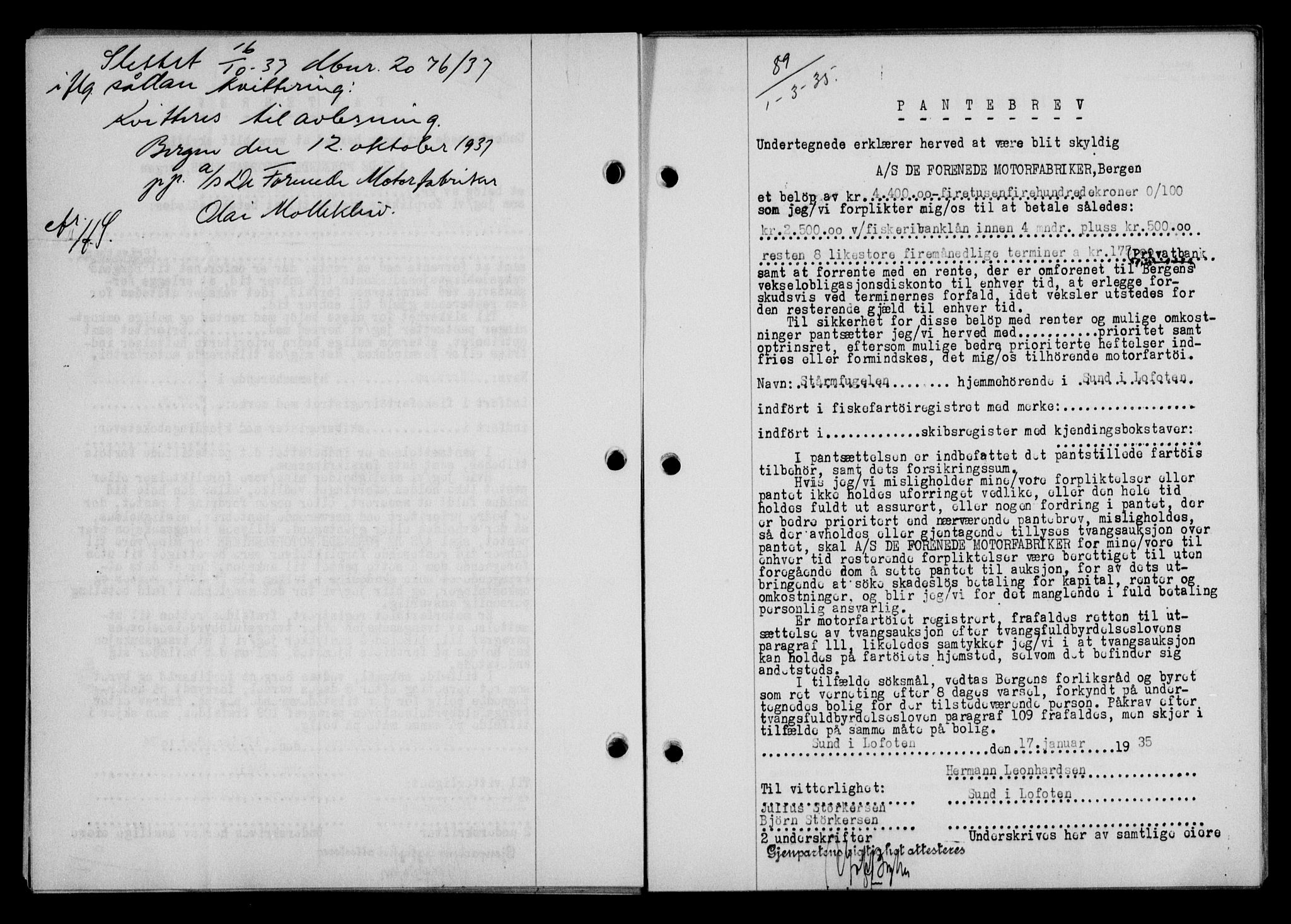 Lofoten sorenskriveri, AV/SAT-A-0017/1/2/2C/L0031b: Mortgage book no. 31b, 1935-1935, Deed date: 01.03.1935