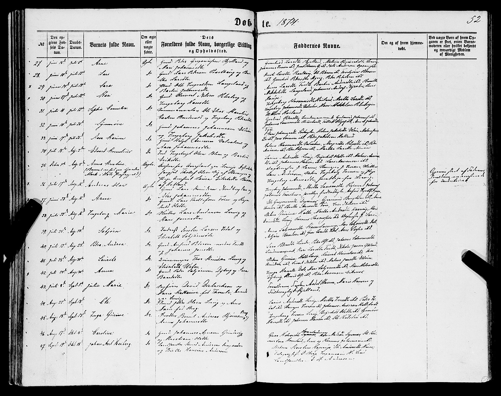 Stord sokneprestembete, AV/SAB-A-78201/H/Haa: Parish register (official) no. B 1, 1862-1877, p. 52