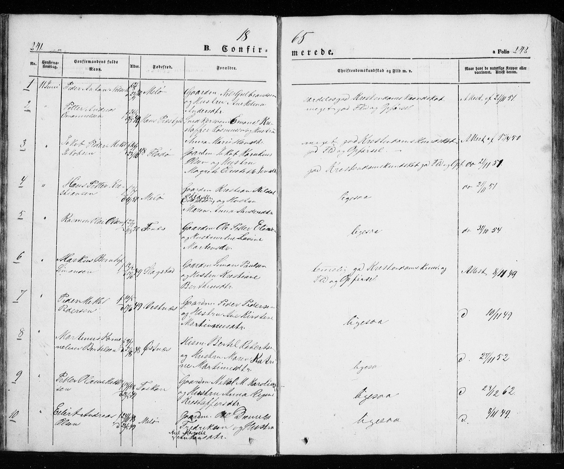 Trondenes sokneprestkontor, SATØ/S-1319/H/Ha/L0010kirke: Parish register (official) no. 10, 1840-1865, p. 241-242