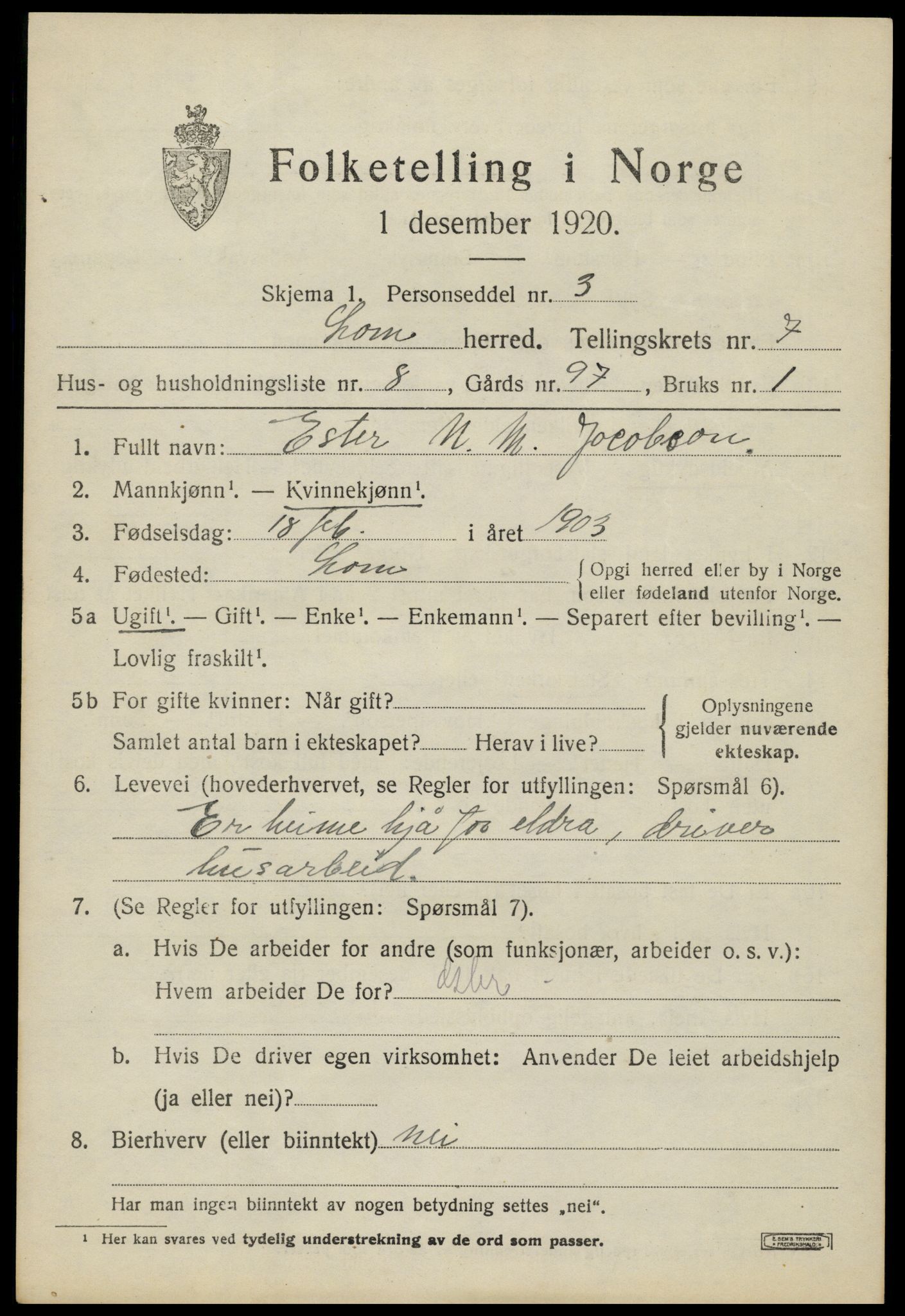 SAH, 1920 census for Lom, 1920, p. 4242