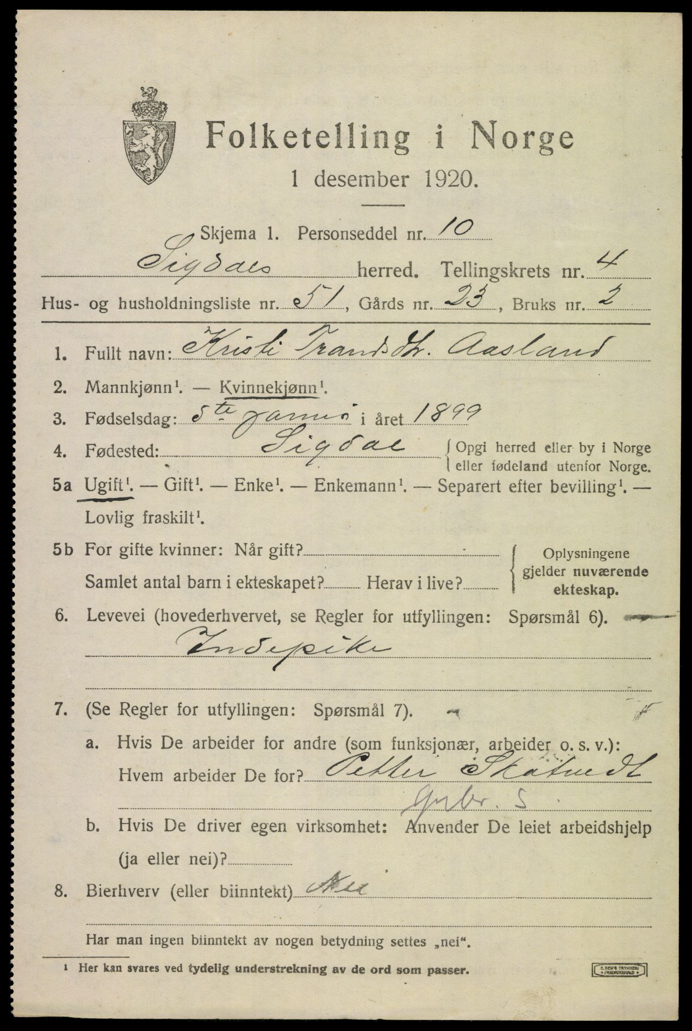 SAKO, 1920 census for Sigdal, 1920, p. 3778