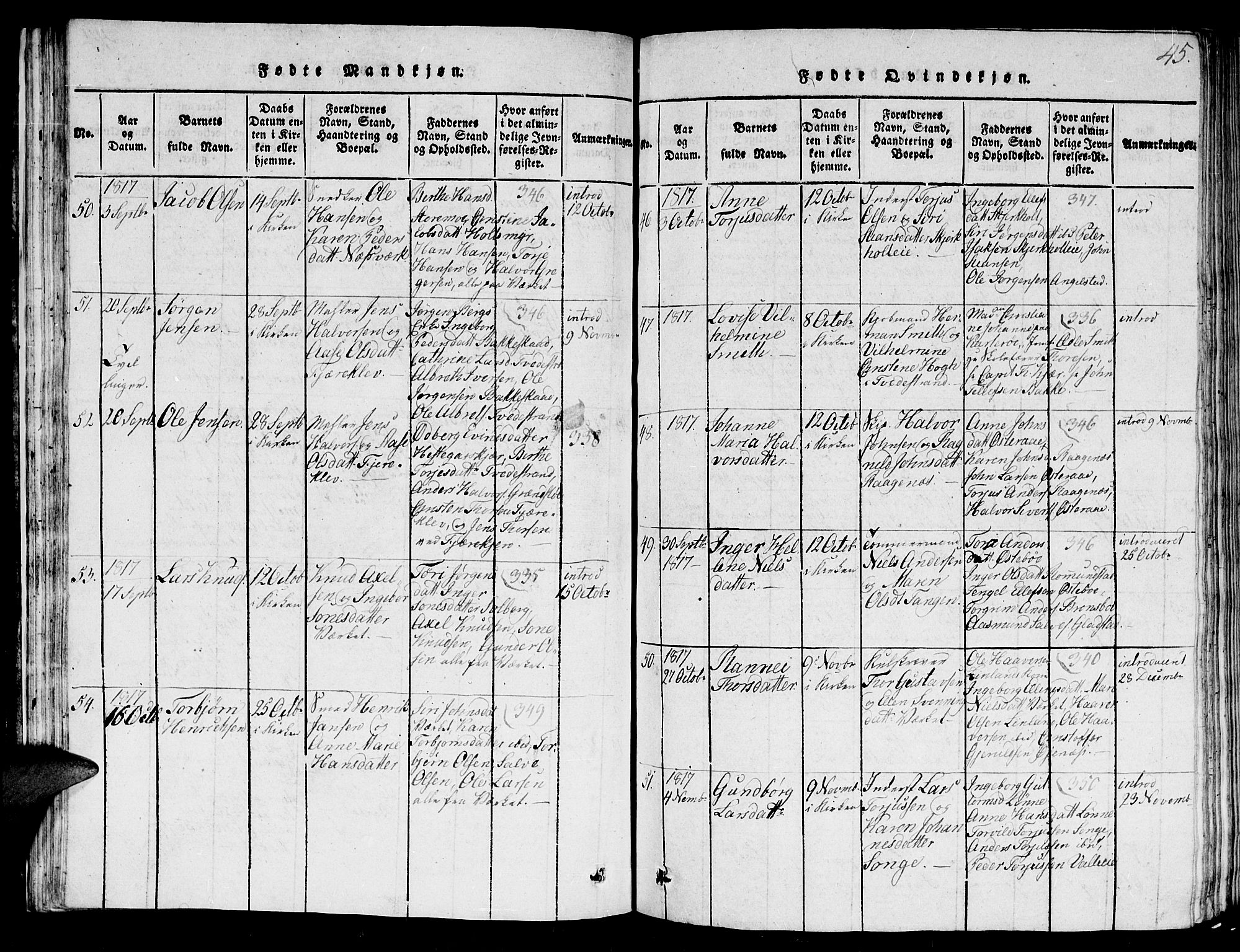 Holt sokneprestkontor, SAK/1111-0021/F/Fb/L0006: Parish register (copy) no. B 6, 1813-1823, p. 45