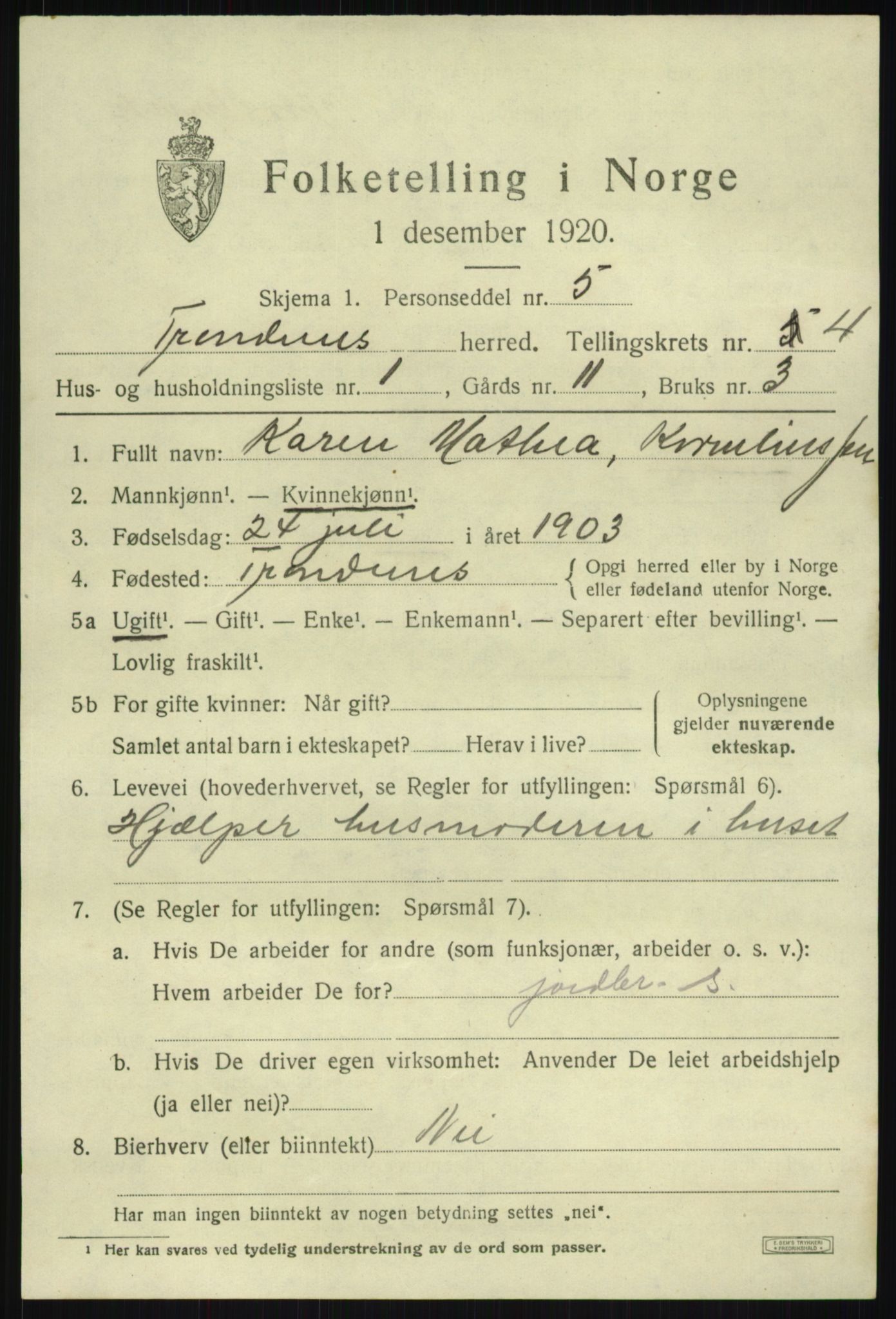 SATØ, 1920 census for Trondenes, 1920, p. 4857