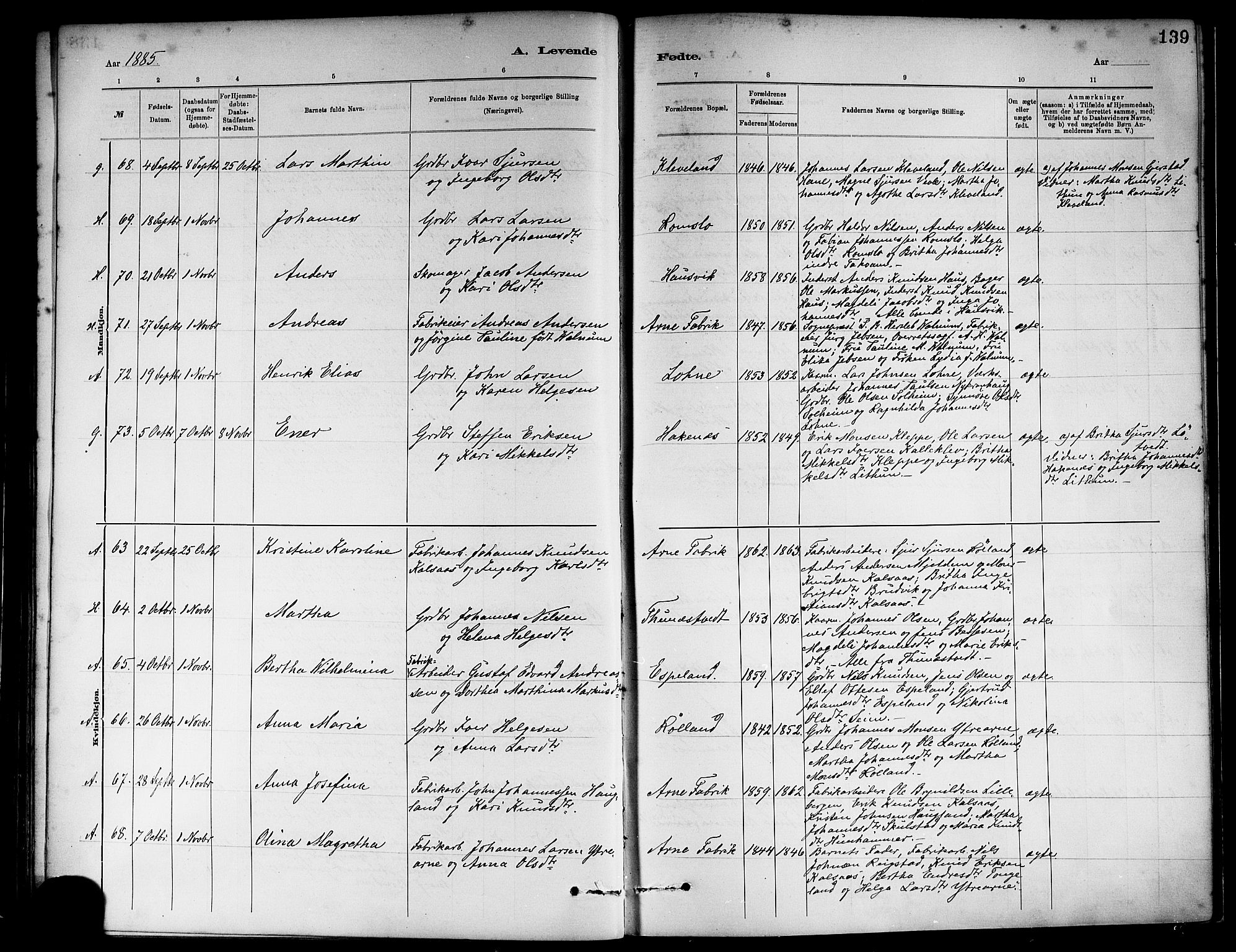 Haus sokneprestembete, SAB/A-75601/H/Haa: Parish register (official) no. A 19I, 1878-1886, p. 139