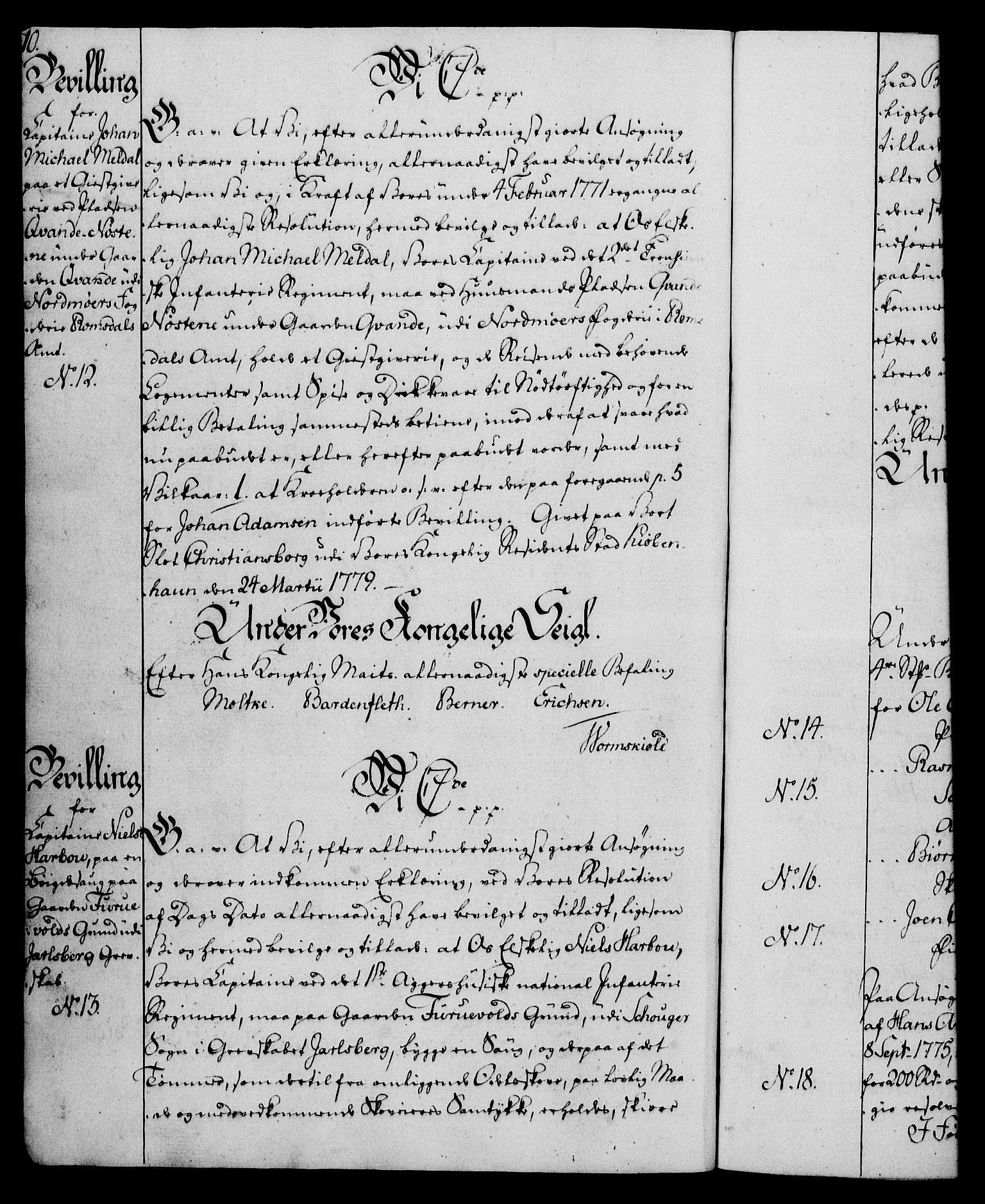 Rentekammeret, Kammerkanselliet, AV/RA-EA-3111/G/Gg/Gga/L0011: Norsk ekspedisjonsprotokoll med register (merket RK 53.11), 1779-1781, p. 10