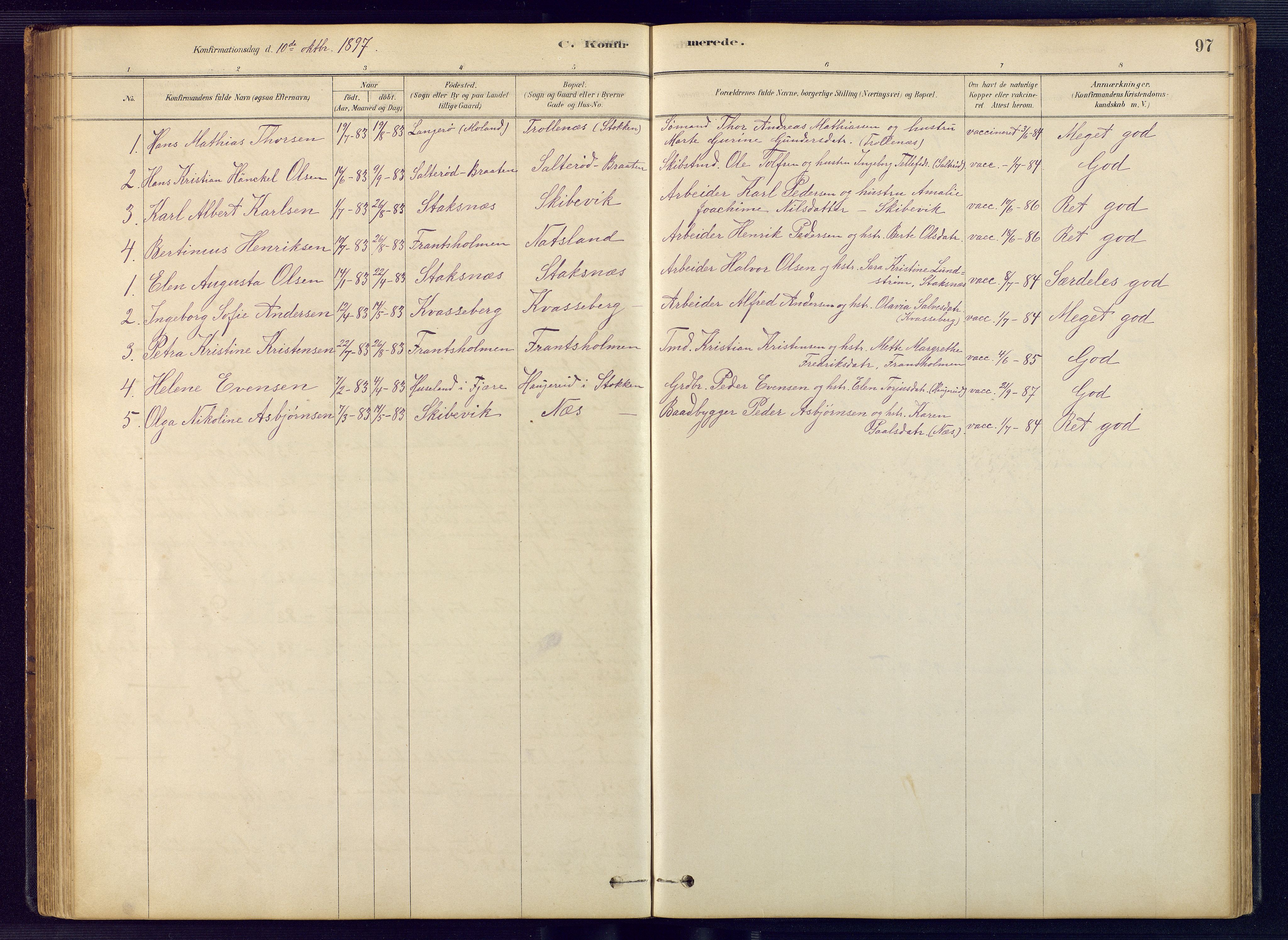 Austre Moland sokneprestkontor, SAK/1111-0001/F/Fb/Fbb/L0001: Parish register (copy) no. B 1, 1878-1904, p. 97