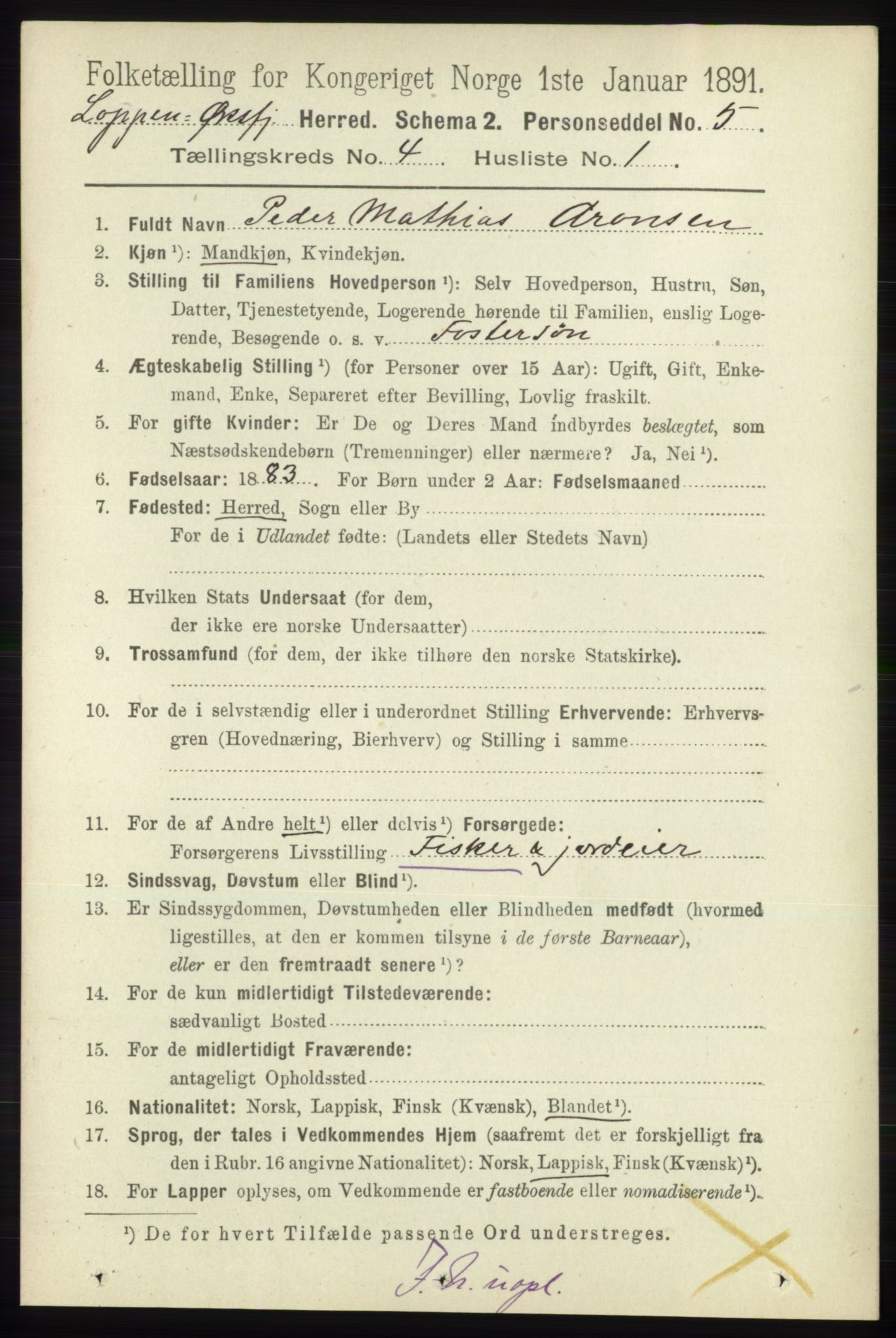 RA, 1891 census for 2014 Loppa, 1891, p. 867