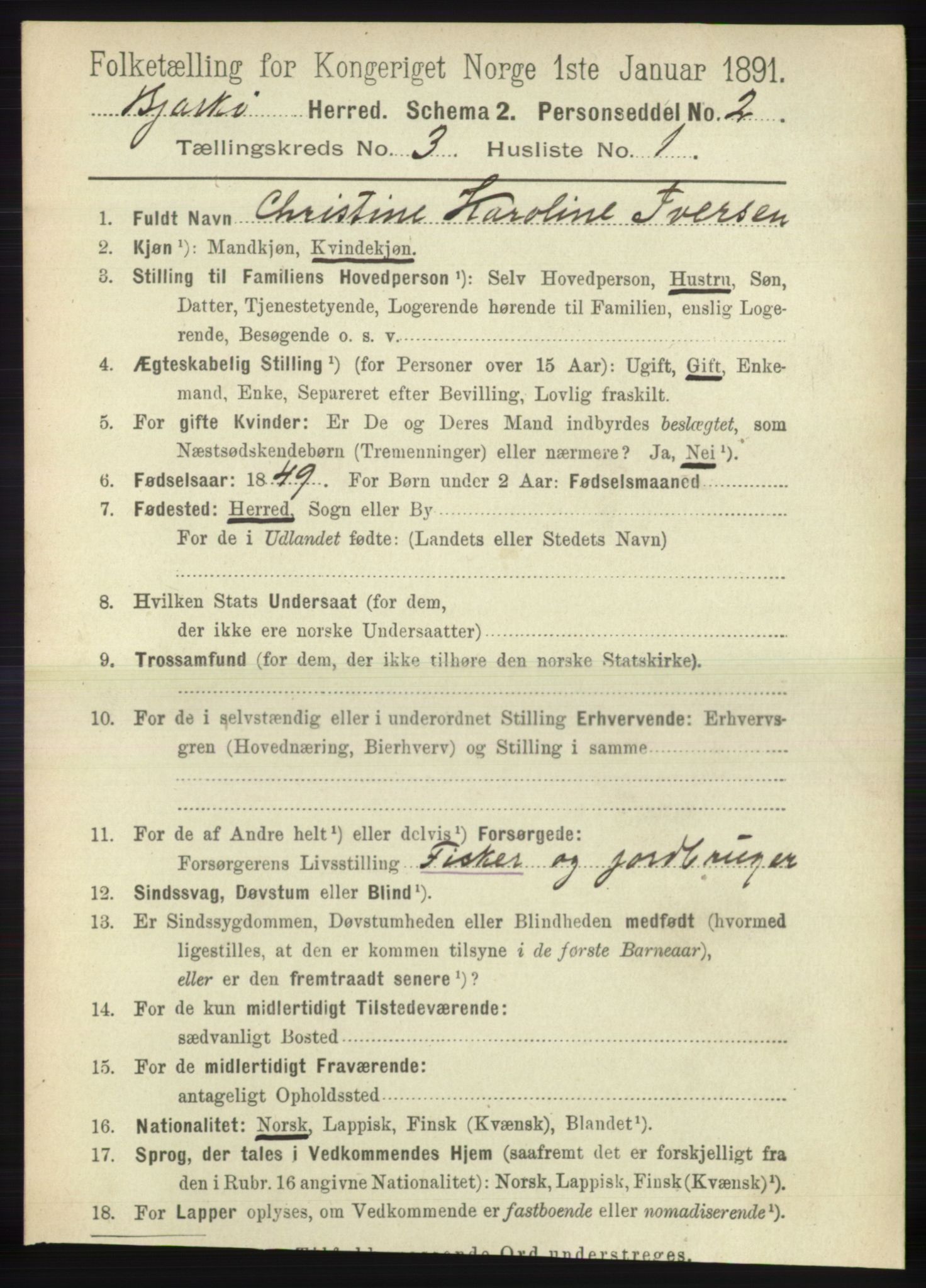 RA, 1891 census for 1915 Bjarkøy, 1891, p. 1542