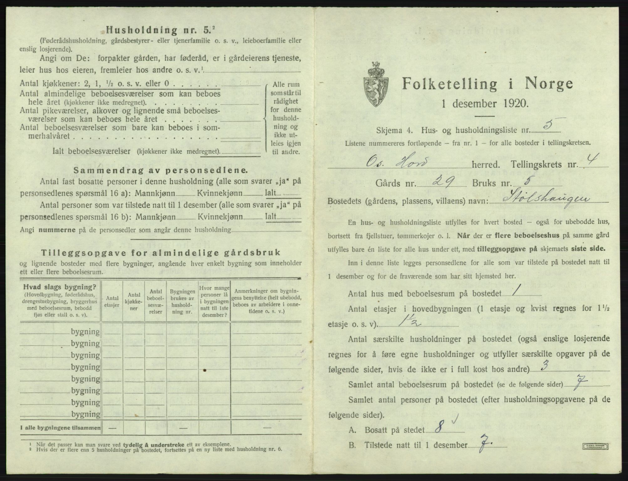 SAB, 1920 census for Os, 1920, p. 329