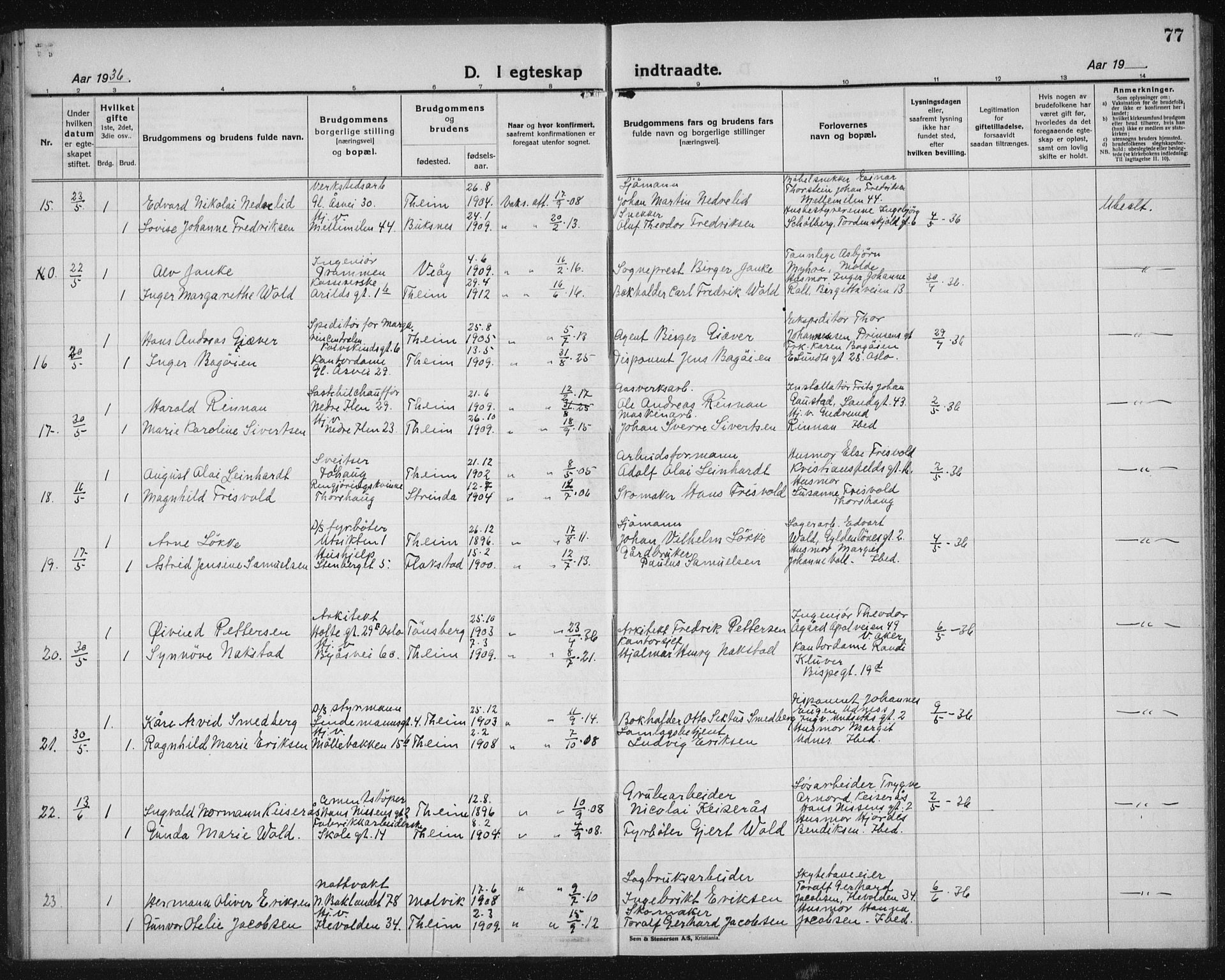 Ministerialprotokoller, klokkerbøker og fødselsregistre - Sør-Trøndelag, SAT/A-1456/603/L0176: Parish register (copy) no. 603C04, 1923-1941, p. 77