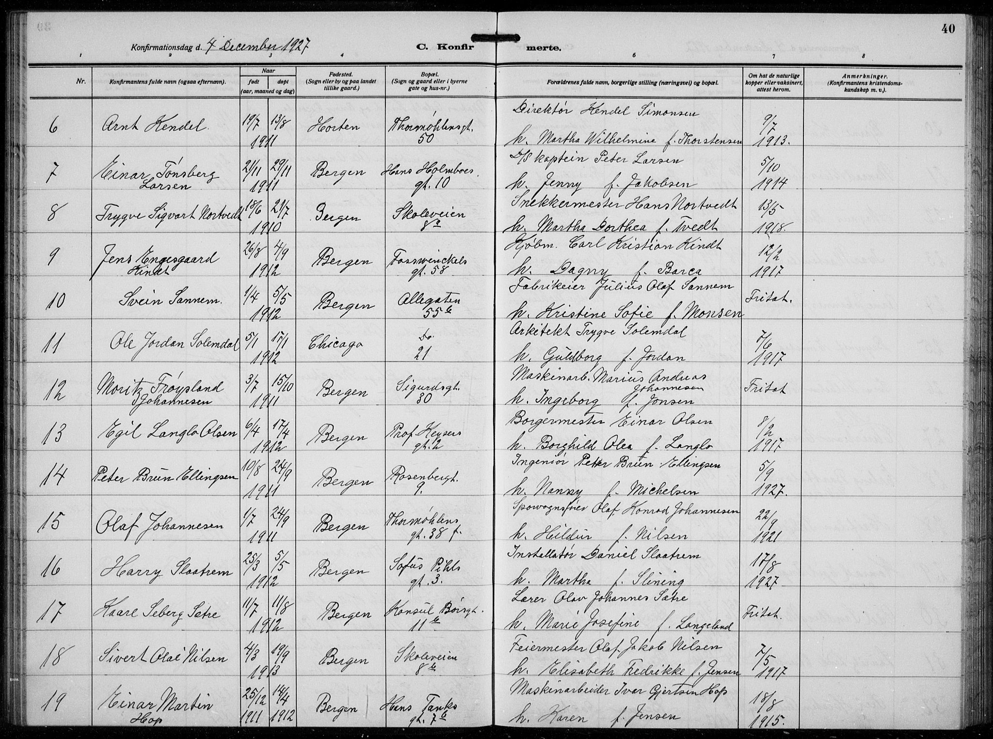 Johanneskirken sokneprestembete, AV/SAB-A-76001/H/Hab: Parish register (copy) no. B  3, 1925-1935, p. 39b-40a