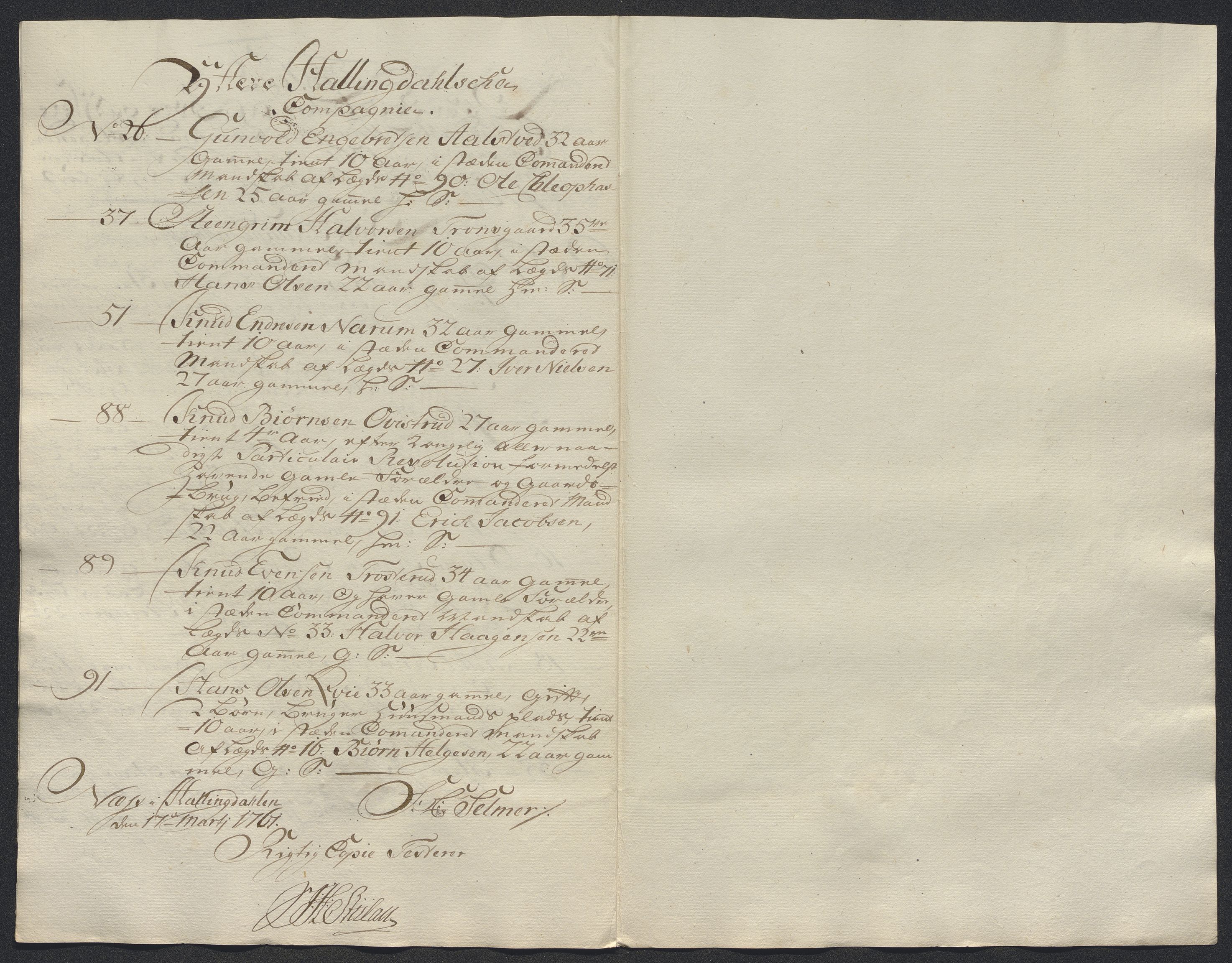 Kommanderende general (KG I) med Det norske krigsdirektorium, AV/RA-EA-5419/E/Ec/L0021: Ruller over nedkommanderte mannskap, 1758-1762, p. 587