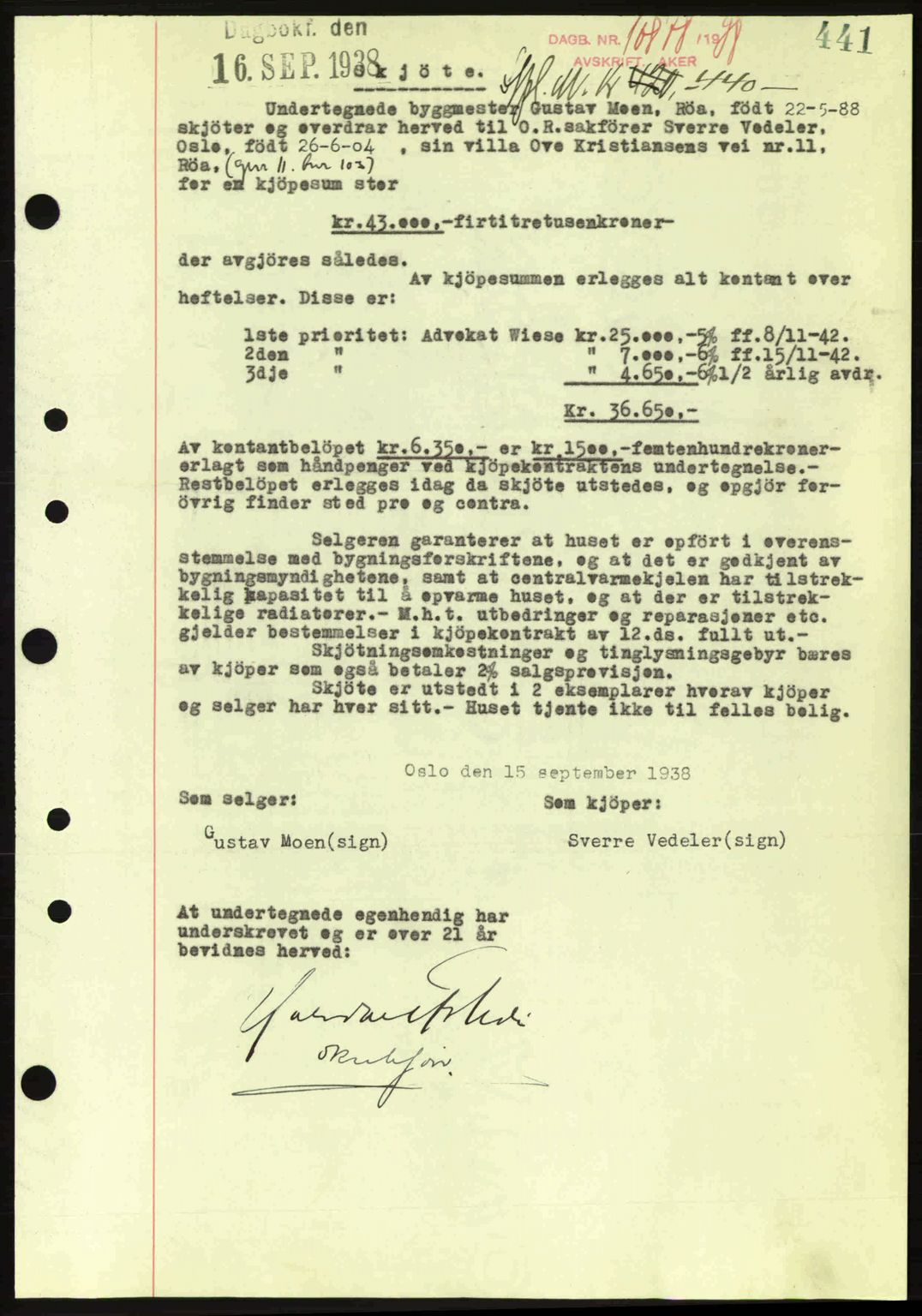 Aker herredsskriveri, SAO/A-10896/G/Gb/Gba/Gbab/L0025: Mortgage book no. A154-155, 1938-1938, Diary no: : 10878/1938