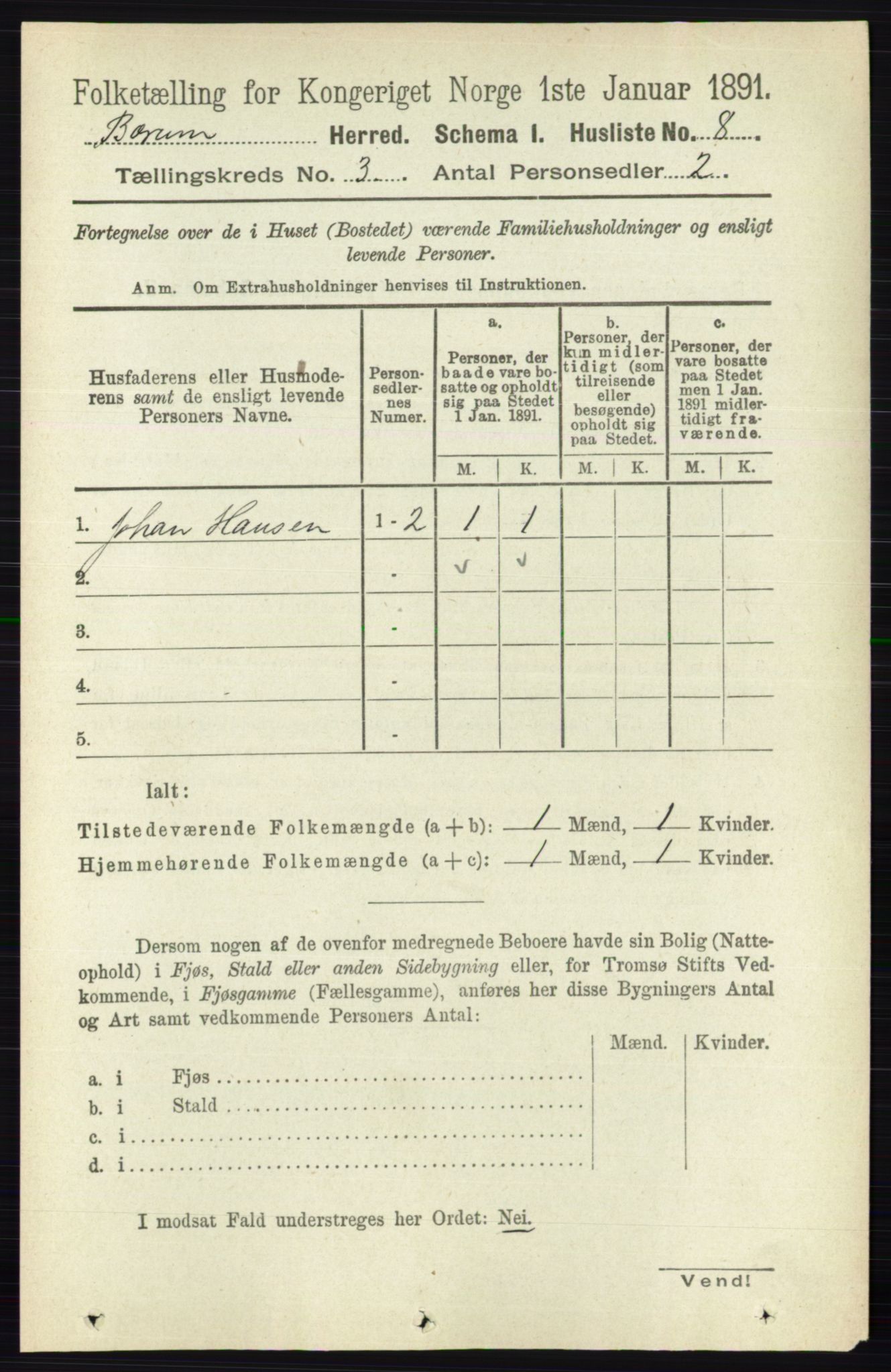 RA, 1891 census for 0219 Bærum, 1891, p. 1909
