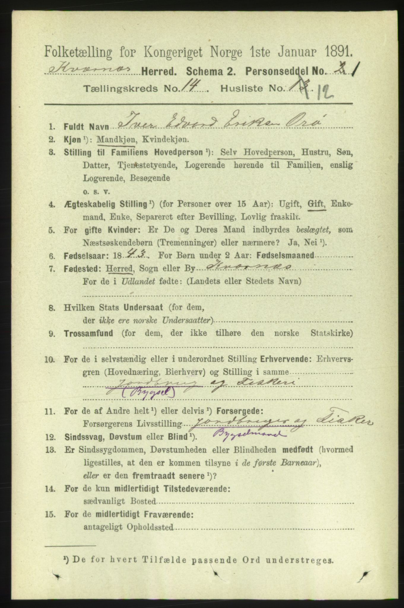 RA, 1891 census for 1553 Kvernes, 1891, p. 5797