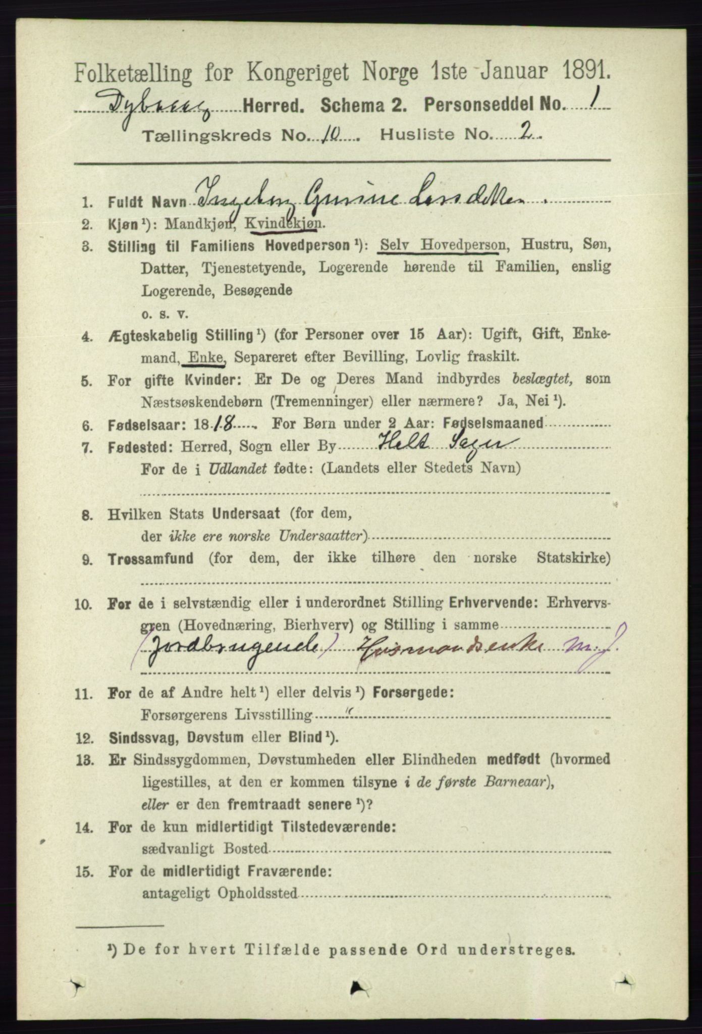 RA, 1891 census for 0915 Dypvåg, 1891, p. 3712