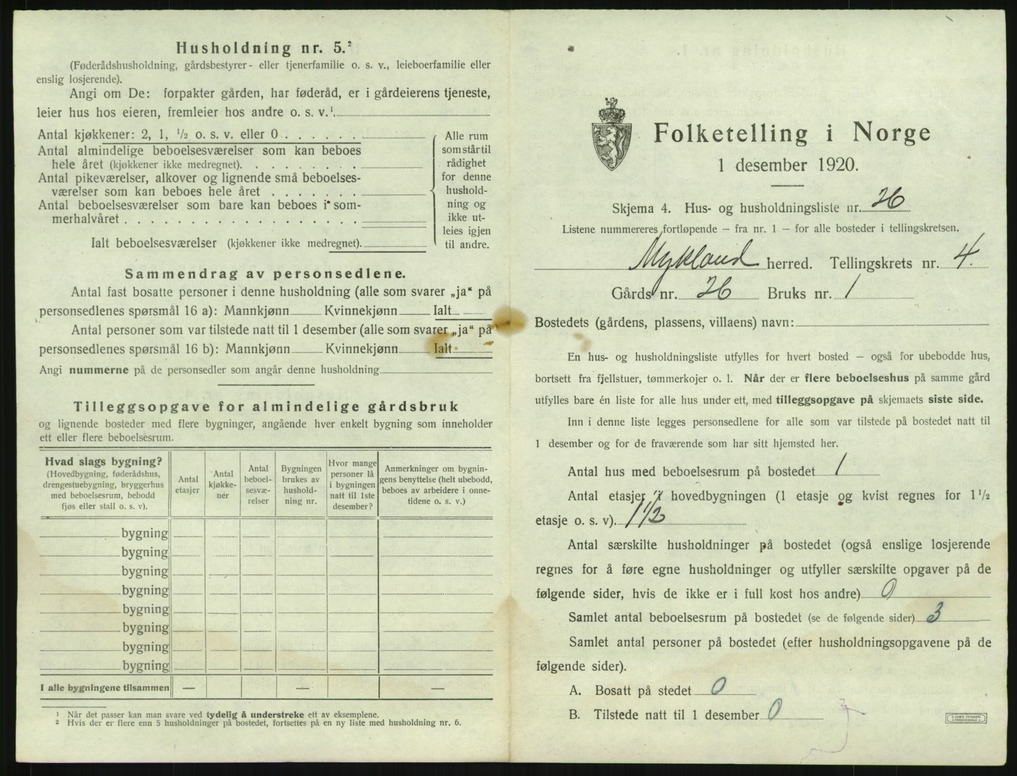 SAK, 1920 census for Mykland, 1920, p. 242