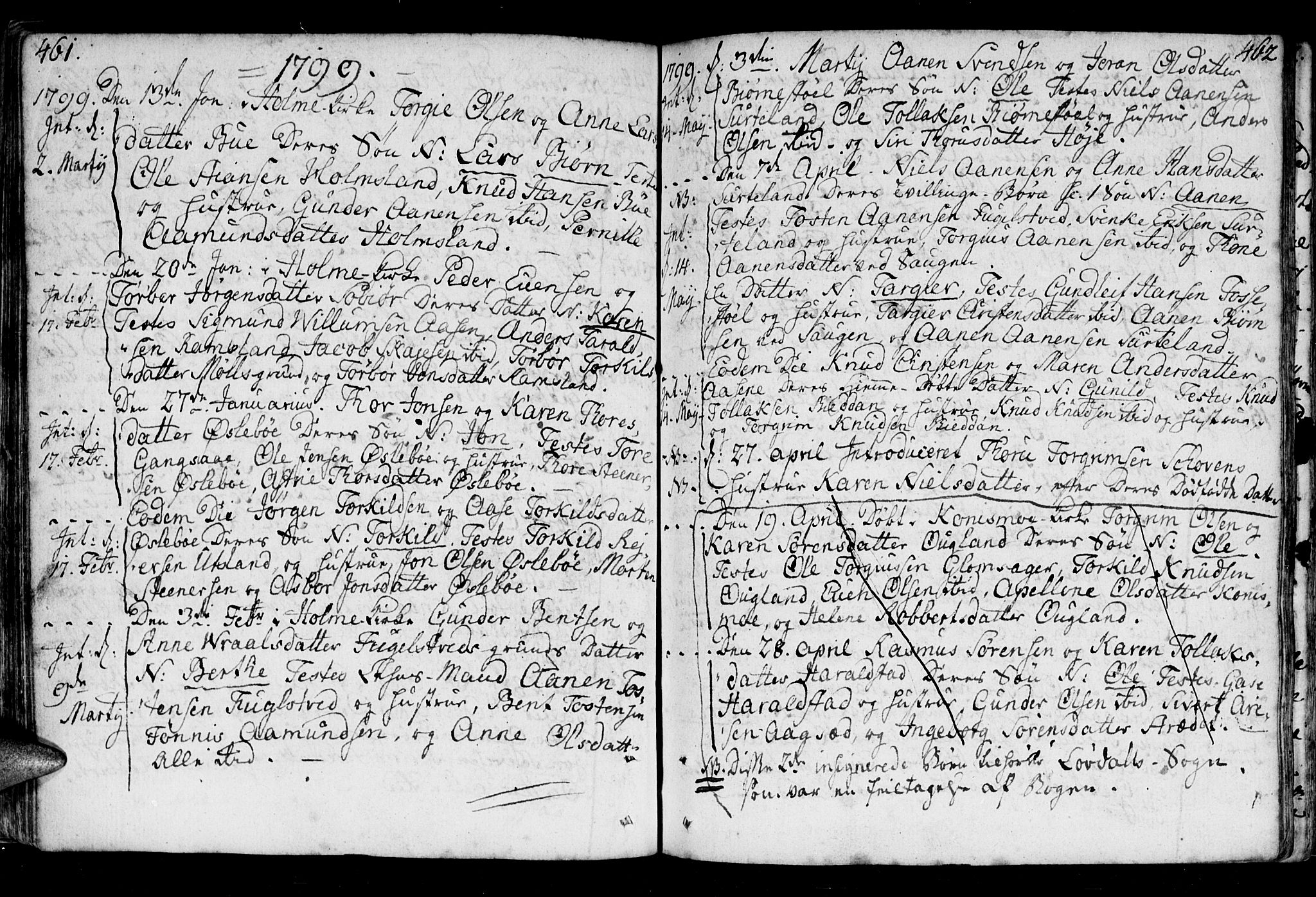 Holum sokneprestkontor, SAK/1111-0022/F/Fa/Fac/L0001: Parish register (official) no. A 1, 1773-1820, p. 461-462