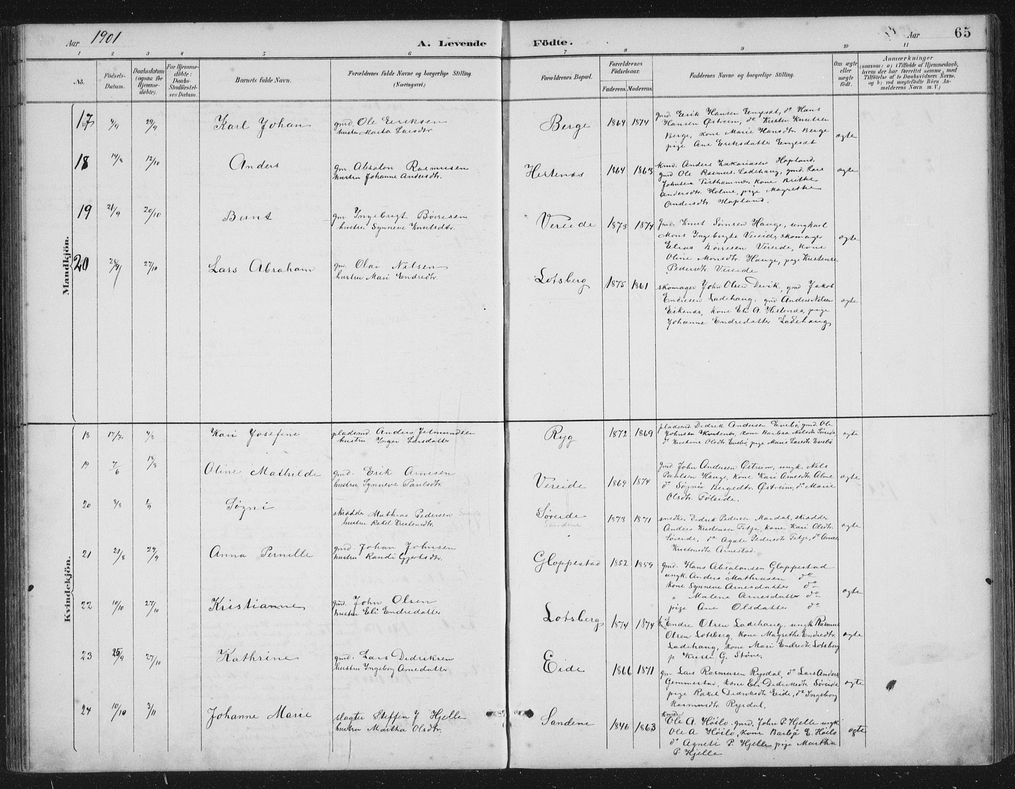 Gloppen sokneprestembete, SAB/A-80101/H/Hab/Habb/L0002: Parish register (copy) no. B 2, 1889-1909, p. 65