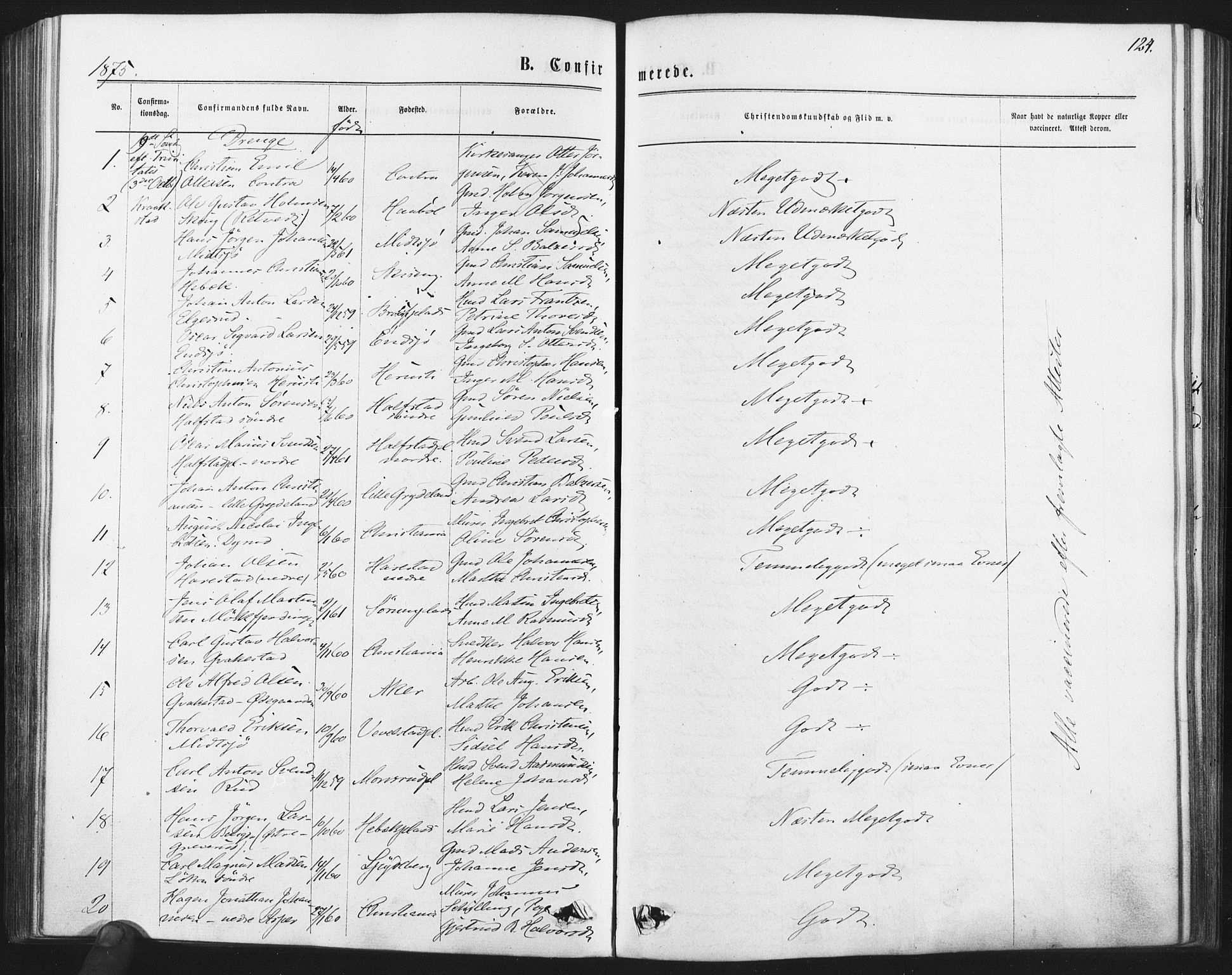 Kråkstad prestekontor Kirkebøker, AV/SAO-A-10125a/F/Fa/L0008: Parish register (official) no. I 8, 1870-1879, p. 124