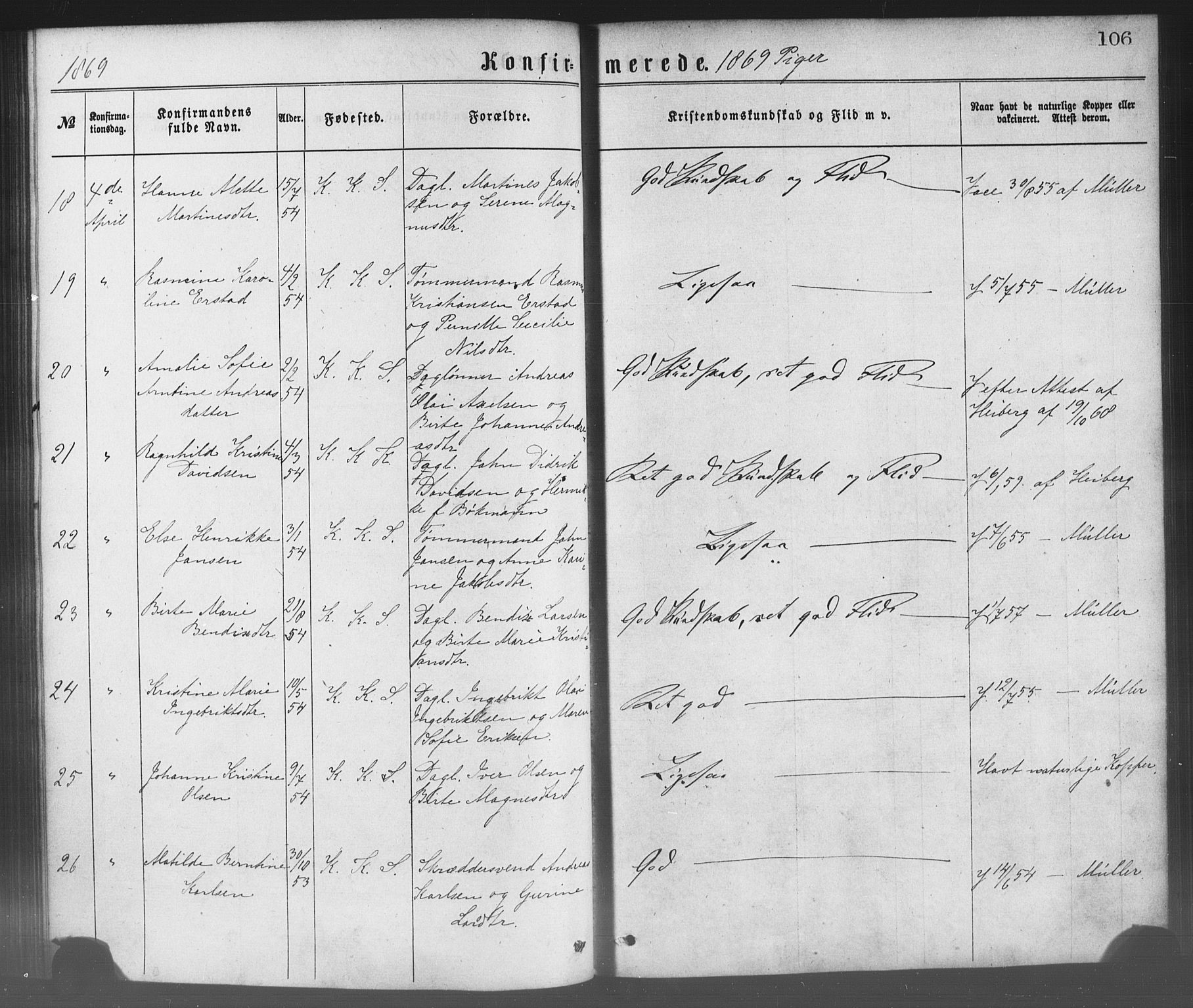 Korskirken sokneprestembete, SAB/A-76101/H/Haa/L0028: Parish register (official) no. C 4, 1868-1879, p. 106