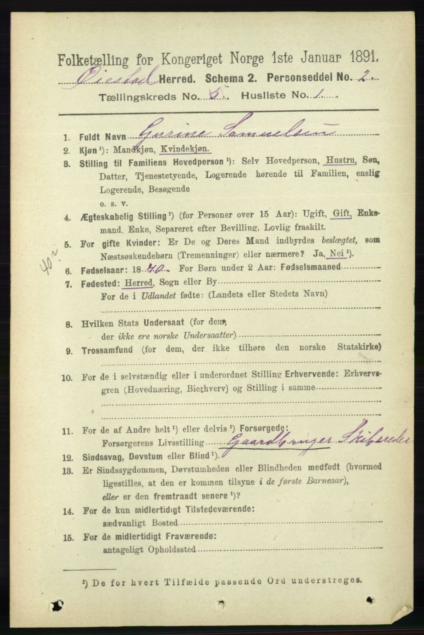 RA, 1891 census for 0920 Øyestad, 1891, p. 1811