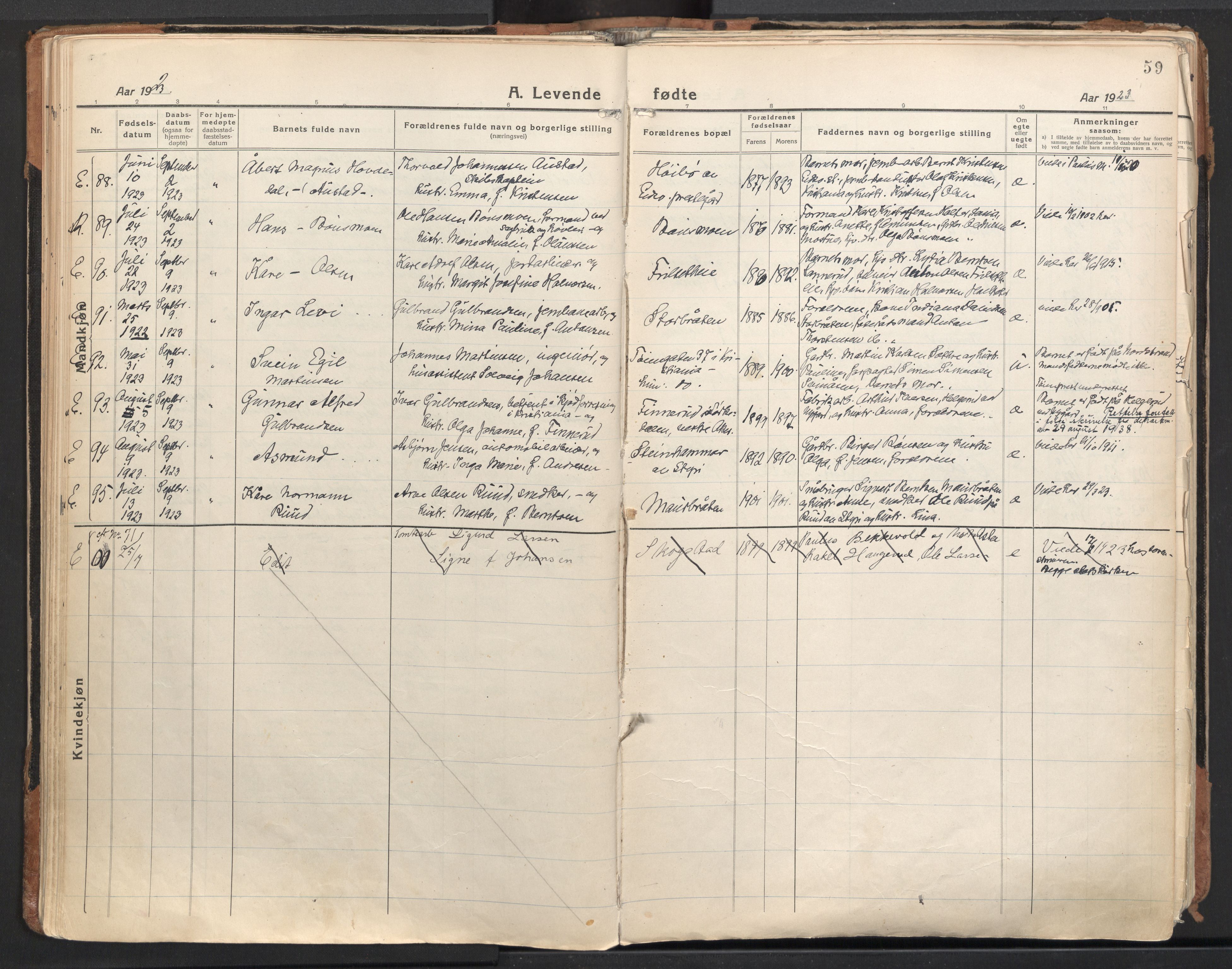 Eidsvoll prestekontor Kirkebøker, AV/SAO-A-10888/F/Fa/L0010: Parish register (official) no. I 10, 1920-1933, p. 59