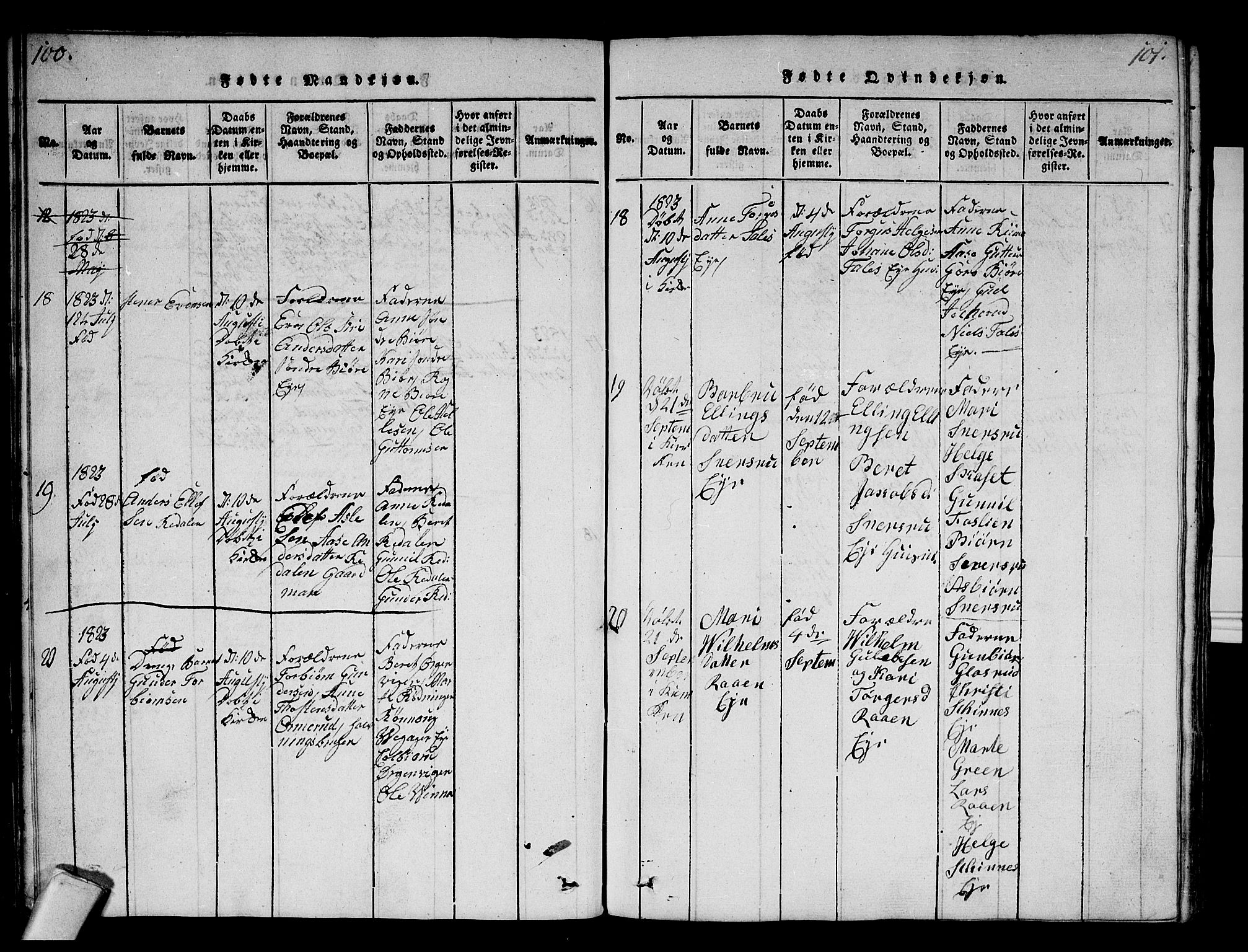 Krødsherad kirkebøker, AV/SAKO-A-19/F/Fa/L0001: Parish register (official) no. 1, 1815-1829, p. 100-101